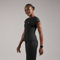 Alice Slim Crewneck Scrub Top - Black