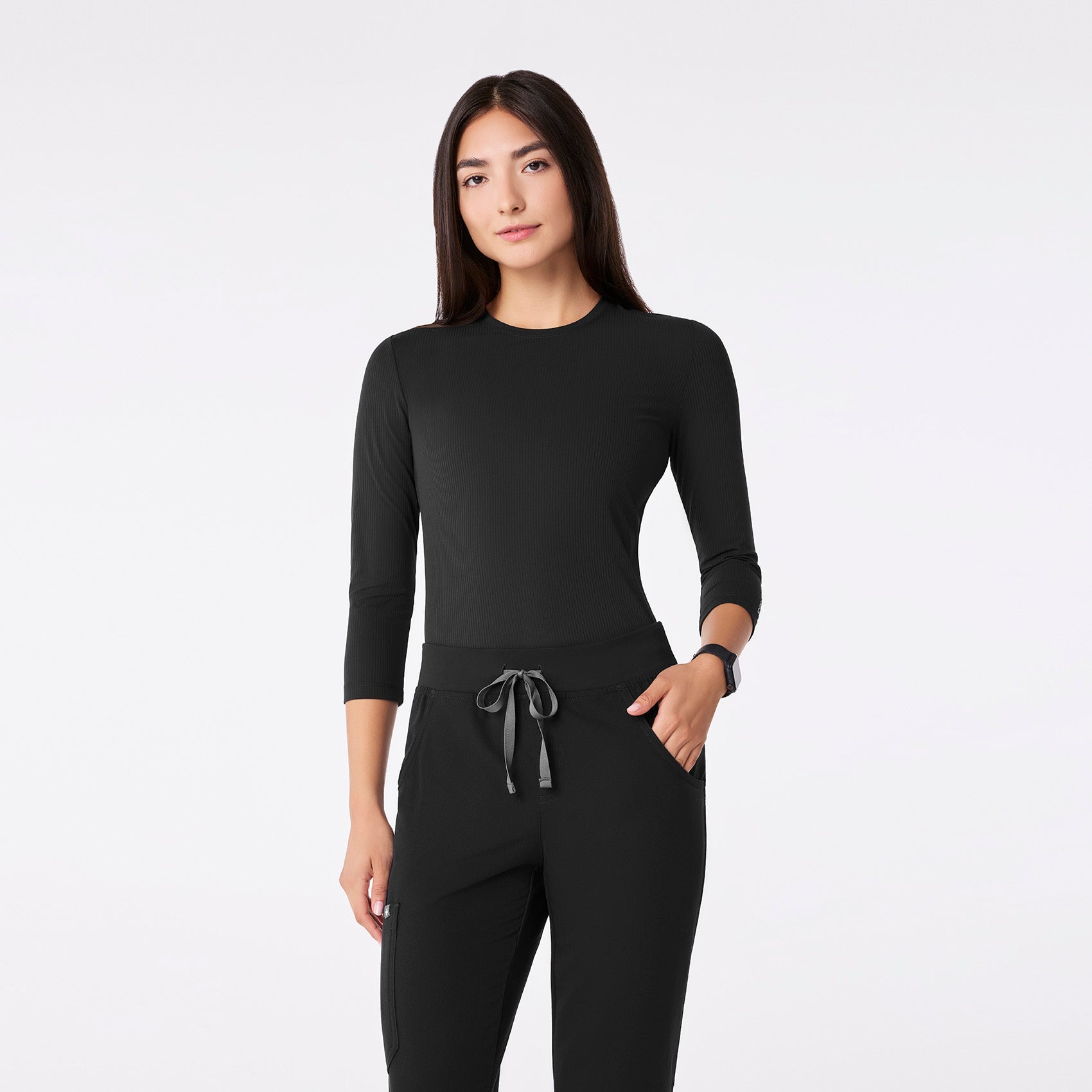Palmer Ribbed ¾ Sleeve Underscrub - Black