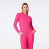 Off-Shift Waffle Crewneck Top™ - Shocking Pink