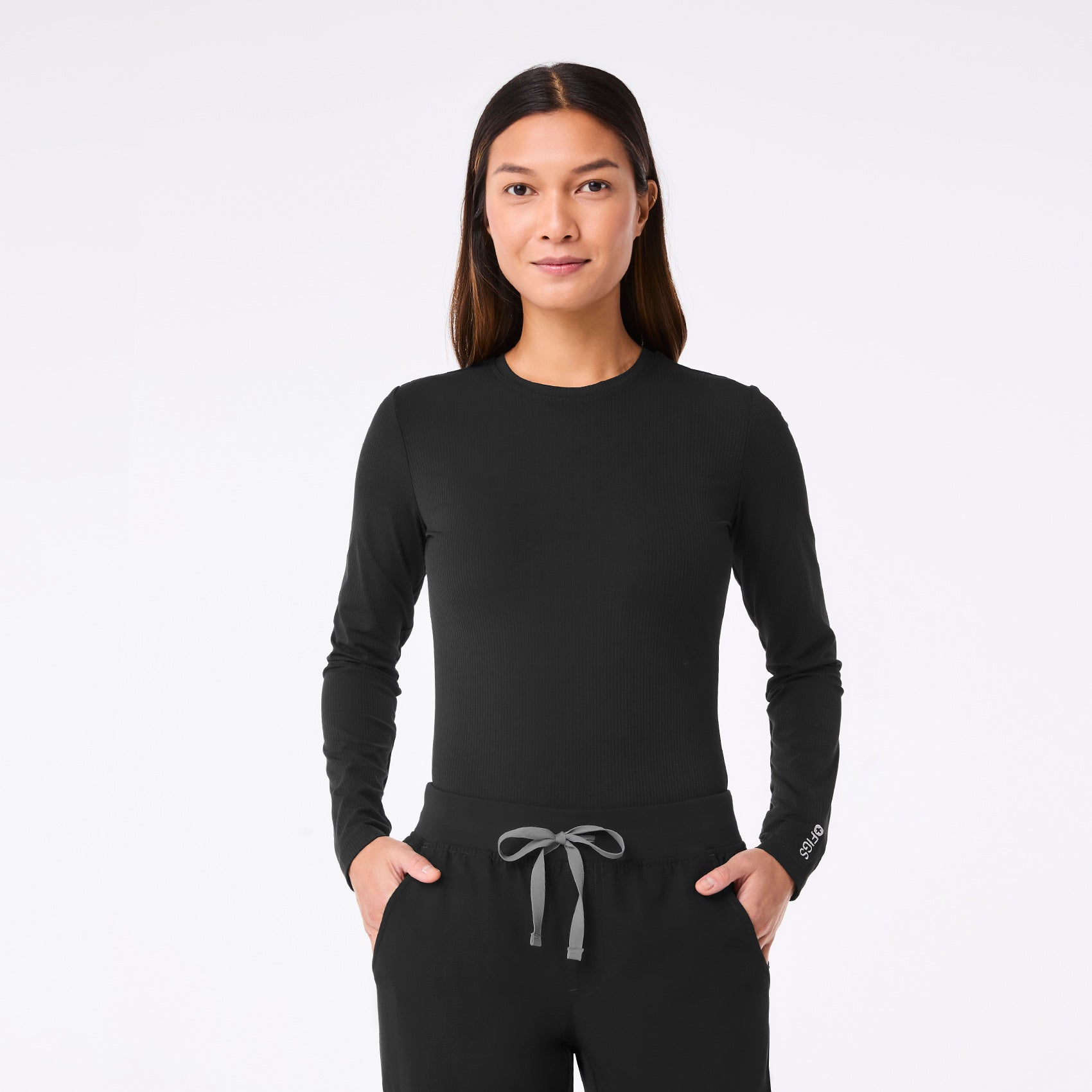 Palmer Ribbed Long-Sleeve Underscrub - Black