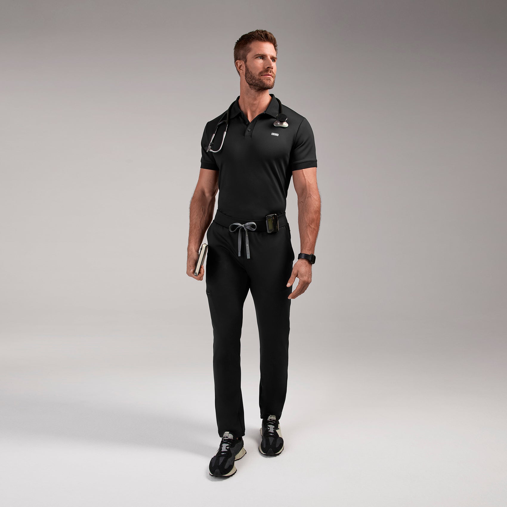 Rocco Polo Scrub Top - Black