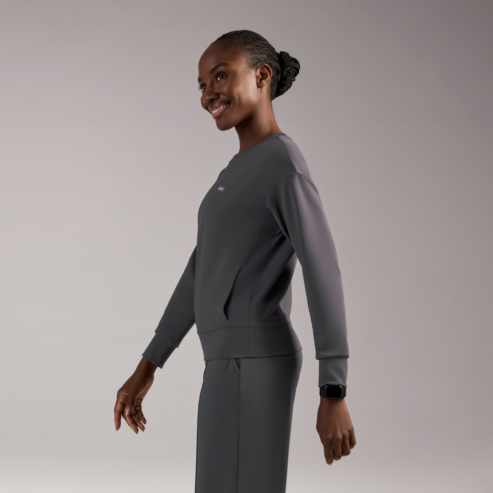 Cornelia Long-Sleeve Scrub Top - Charcoal