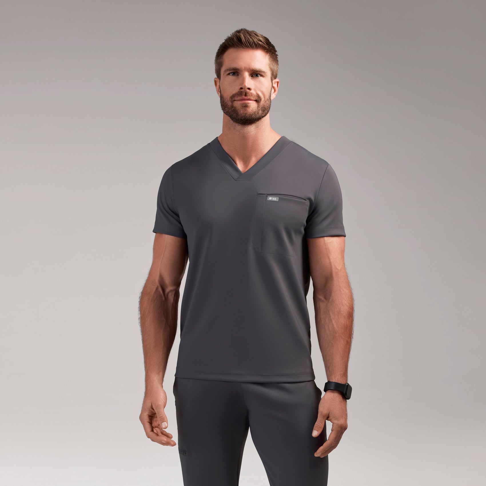 Logan V-Neck Scrub Top - Charcoal