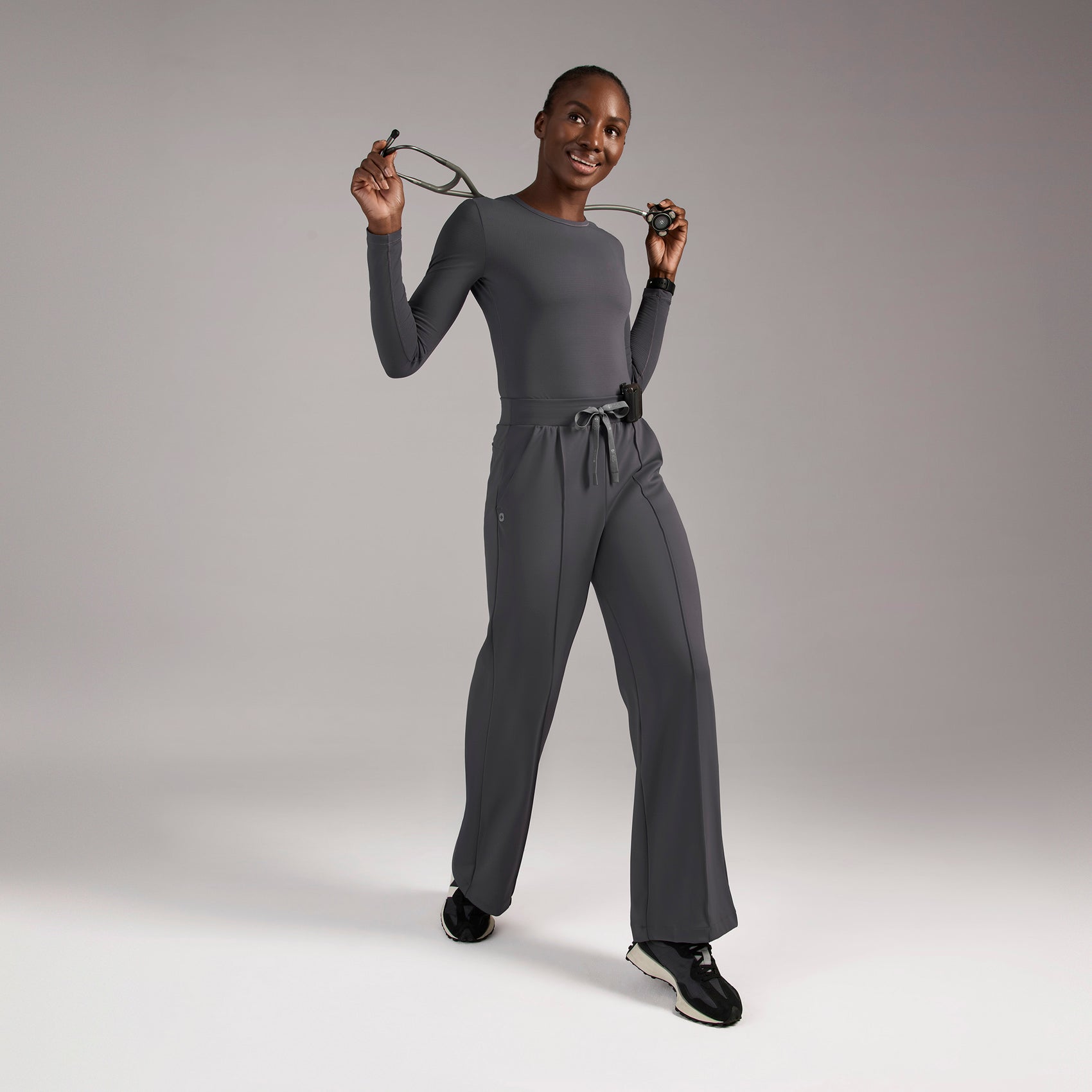 Salina High-Rise Wide-Leg Scrub Pant - Charcoal