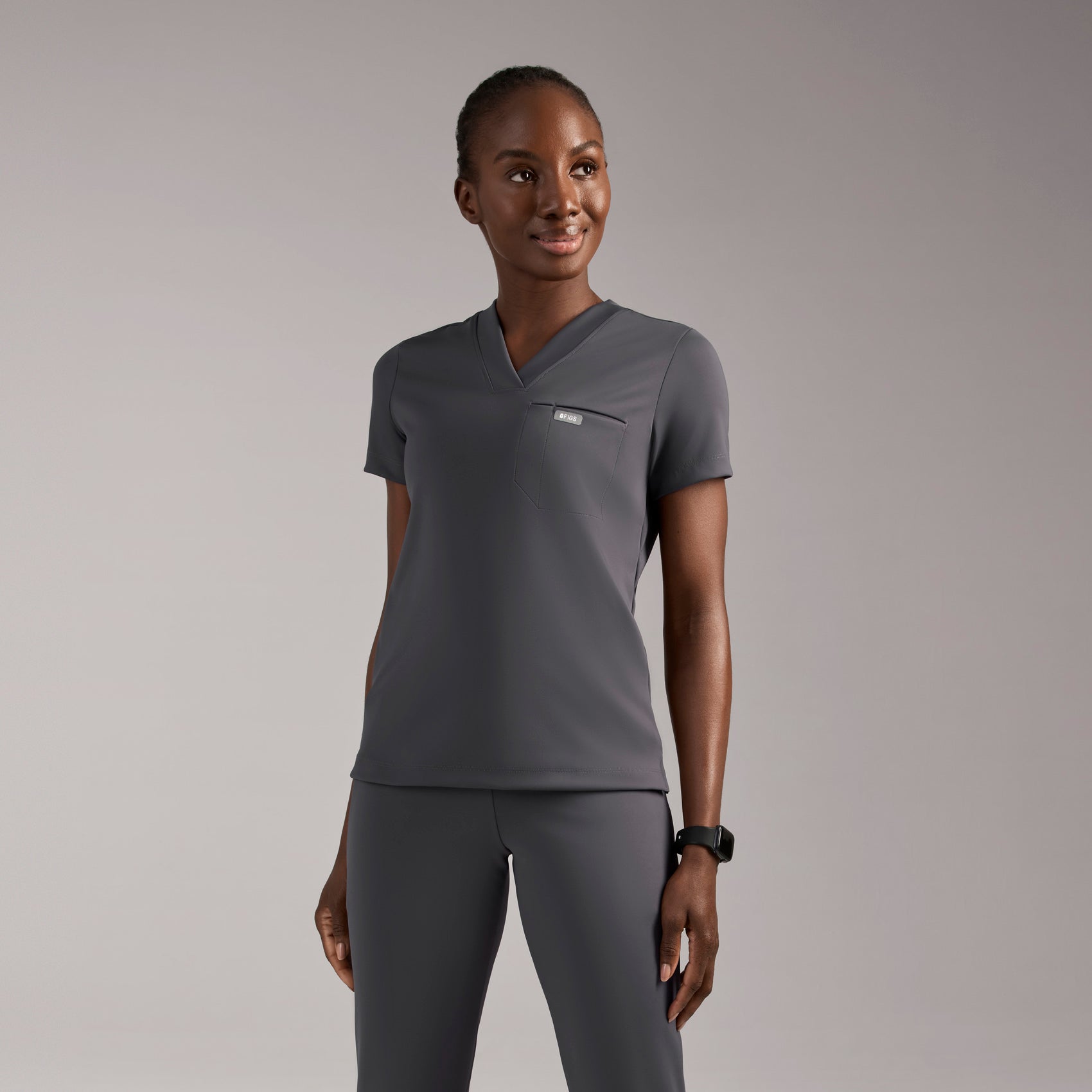 Sona Slim Scrub Top - Charcoal