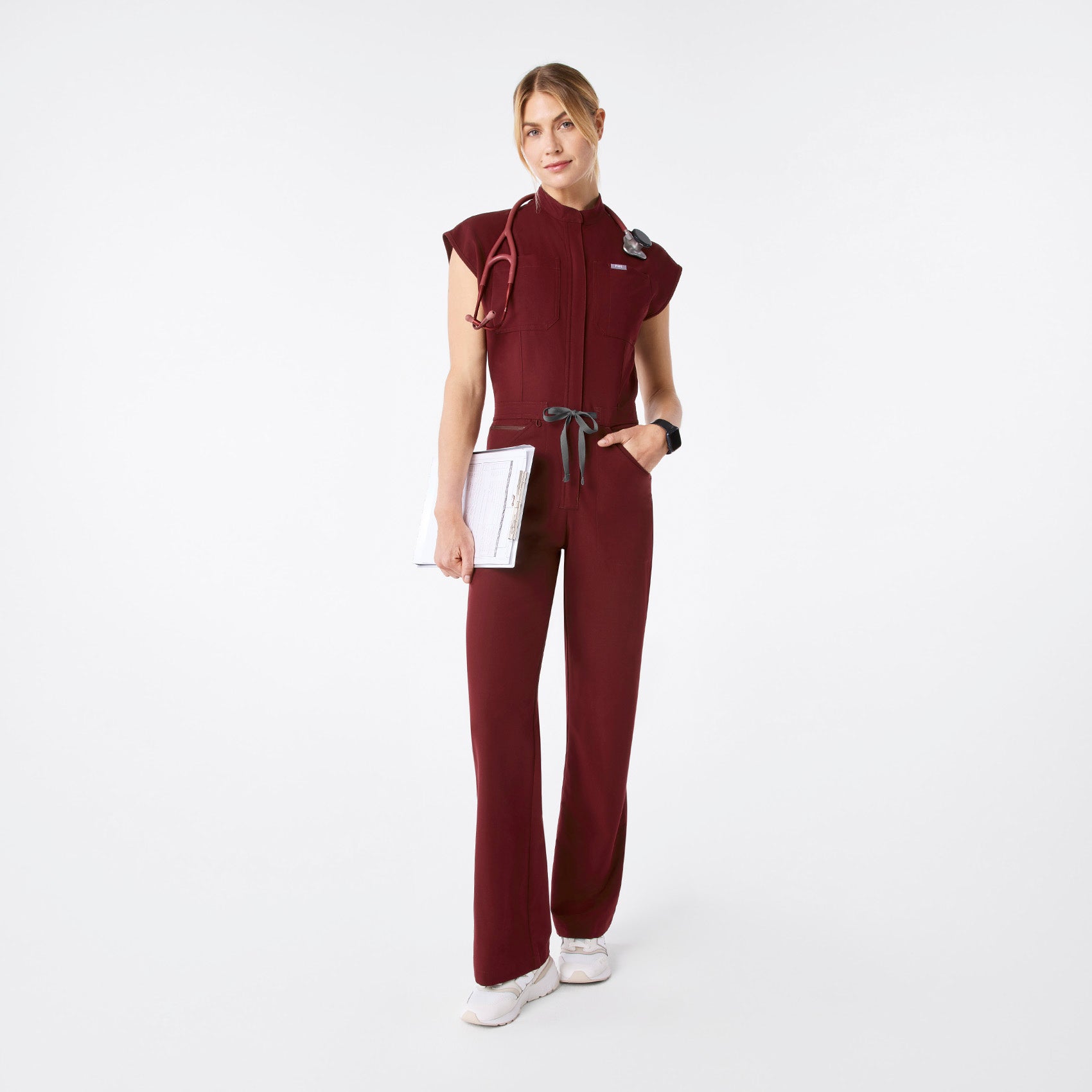 Rafaela Wide-Leg ScrubJumpsuit™ - Burgundy