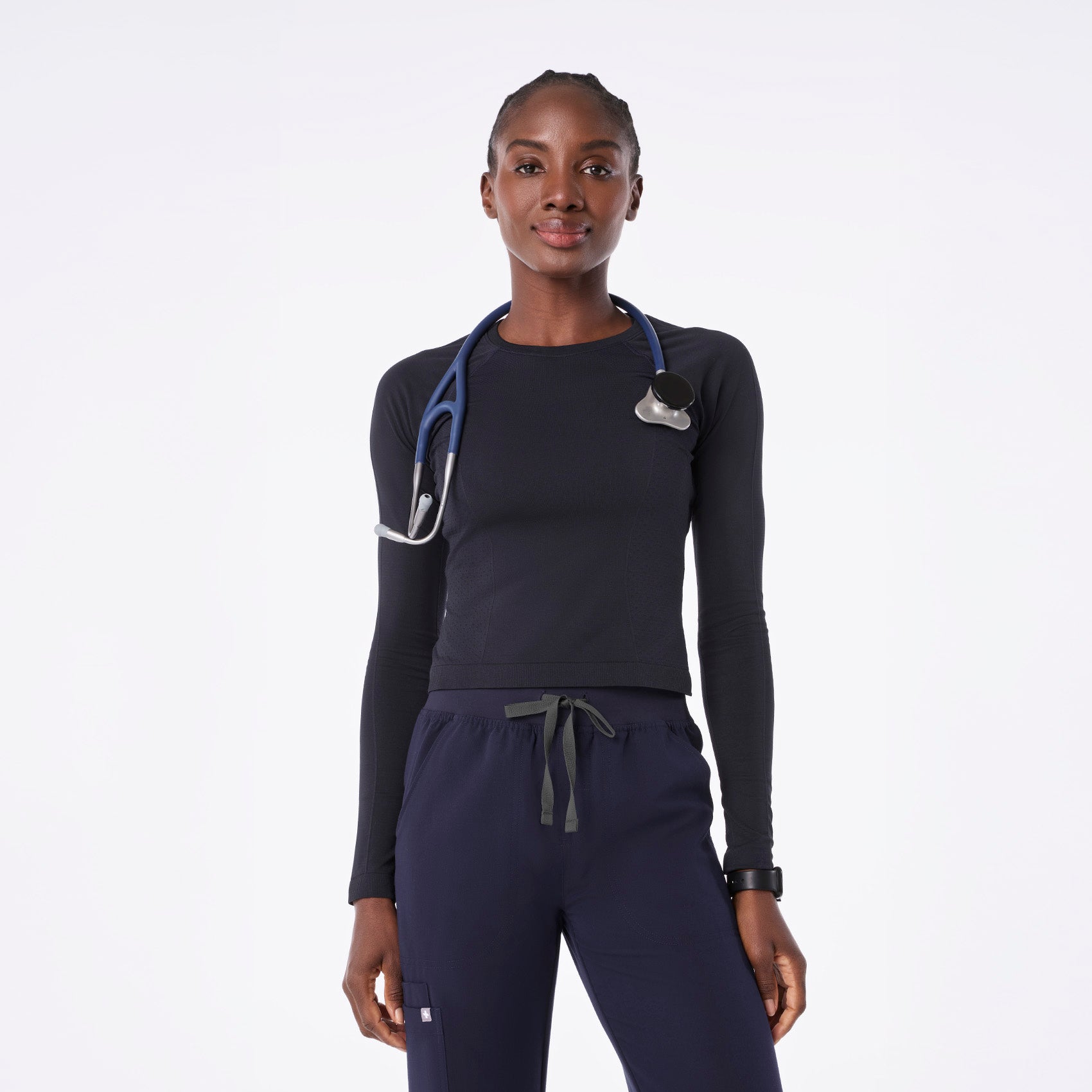Salta Cropped Long-Sleeve Underscrub - Navy