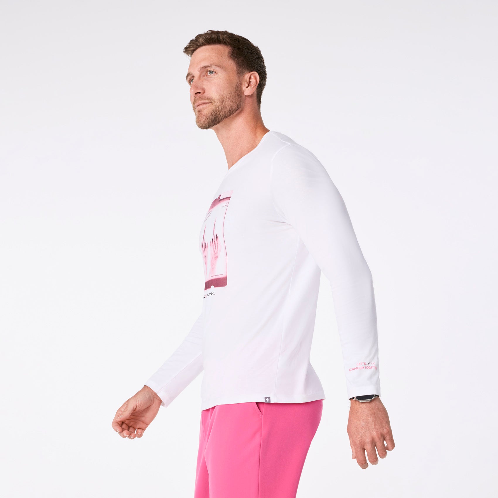 F Cancer Long-Sleeve Underscrub - White