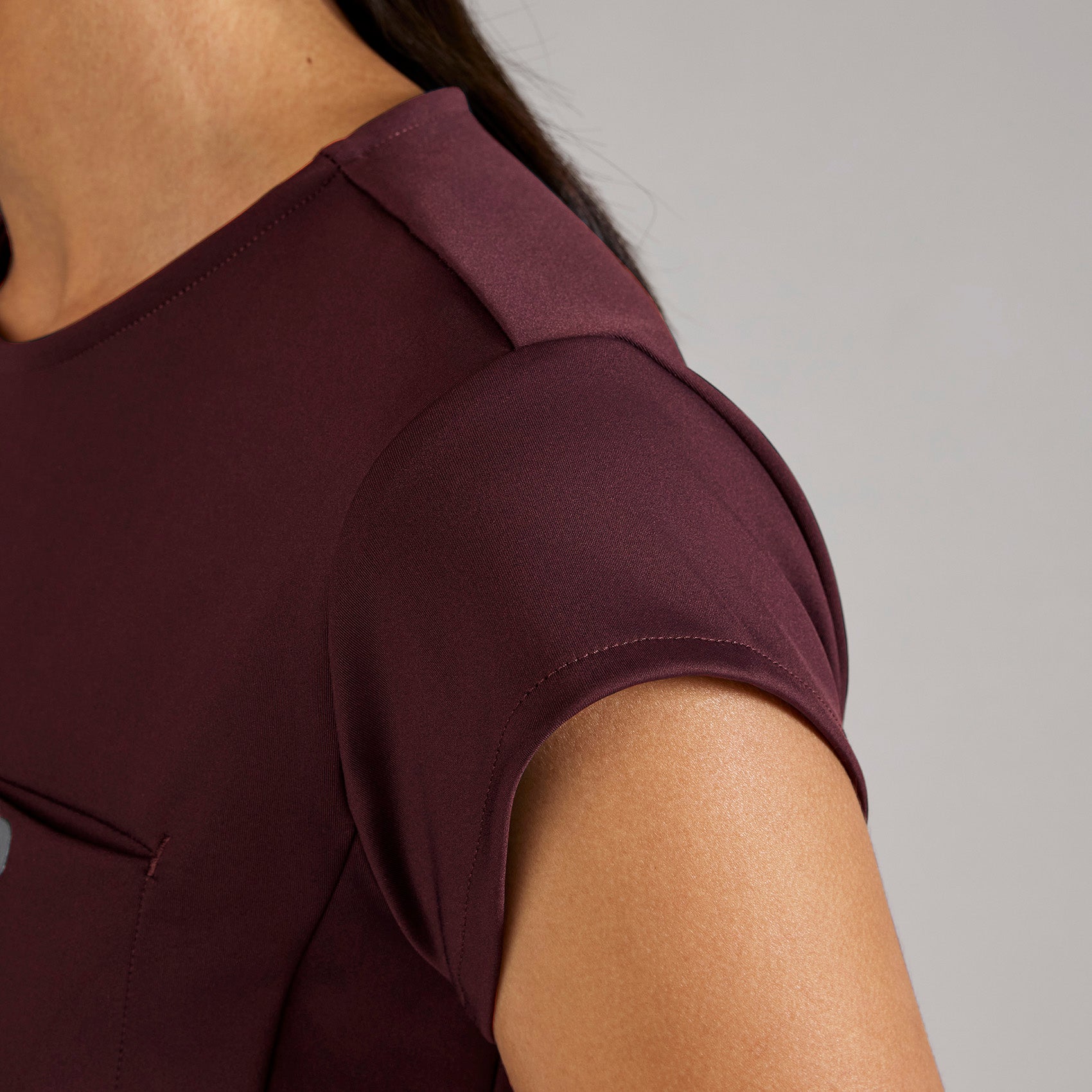 Alma Slim Crewneck Tunic Scrub Top - Burgundy