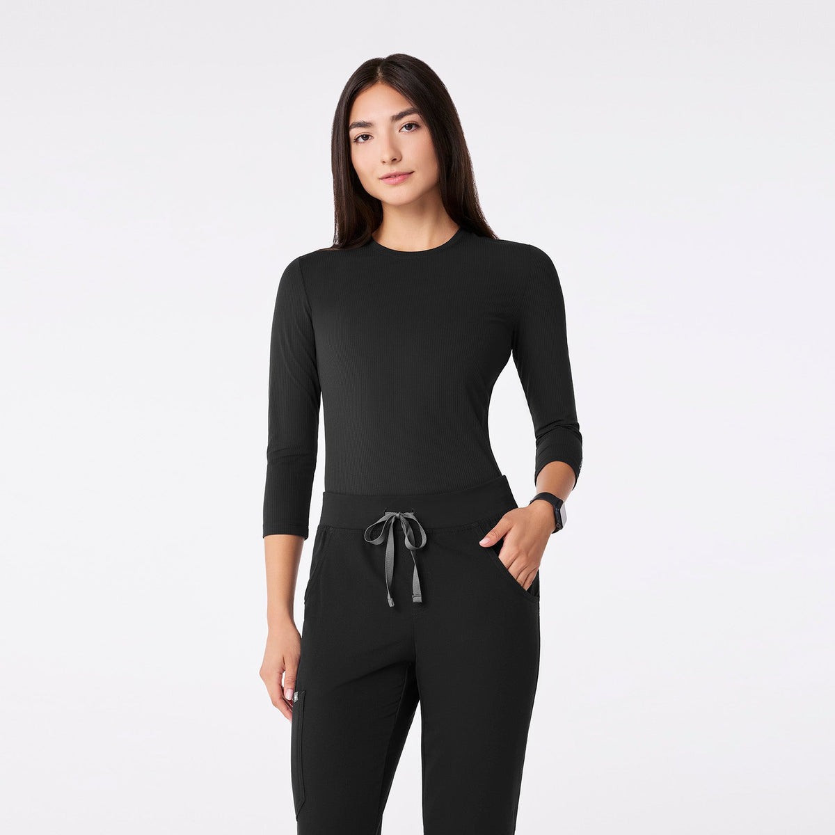 Palmer Ribbed ¾ Sleeve Underscrub - Black
