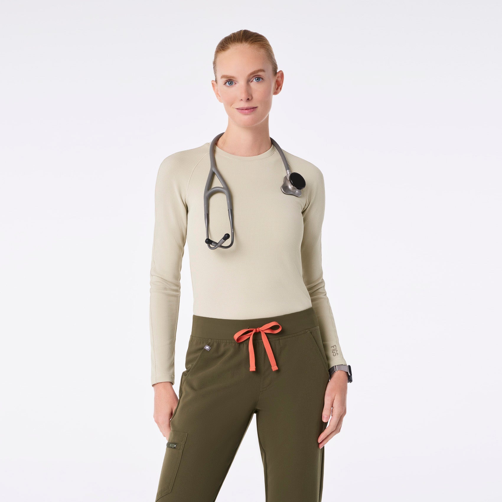 Waffle Long-Sleeve Underscrub - Bone