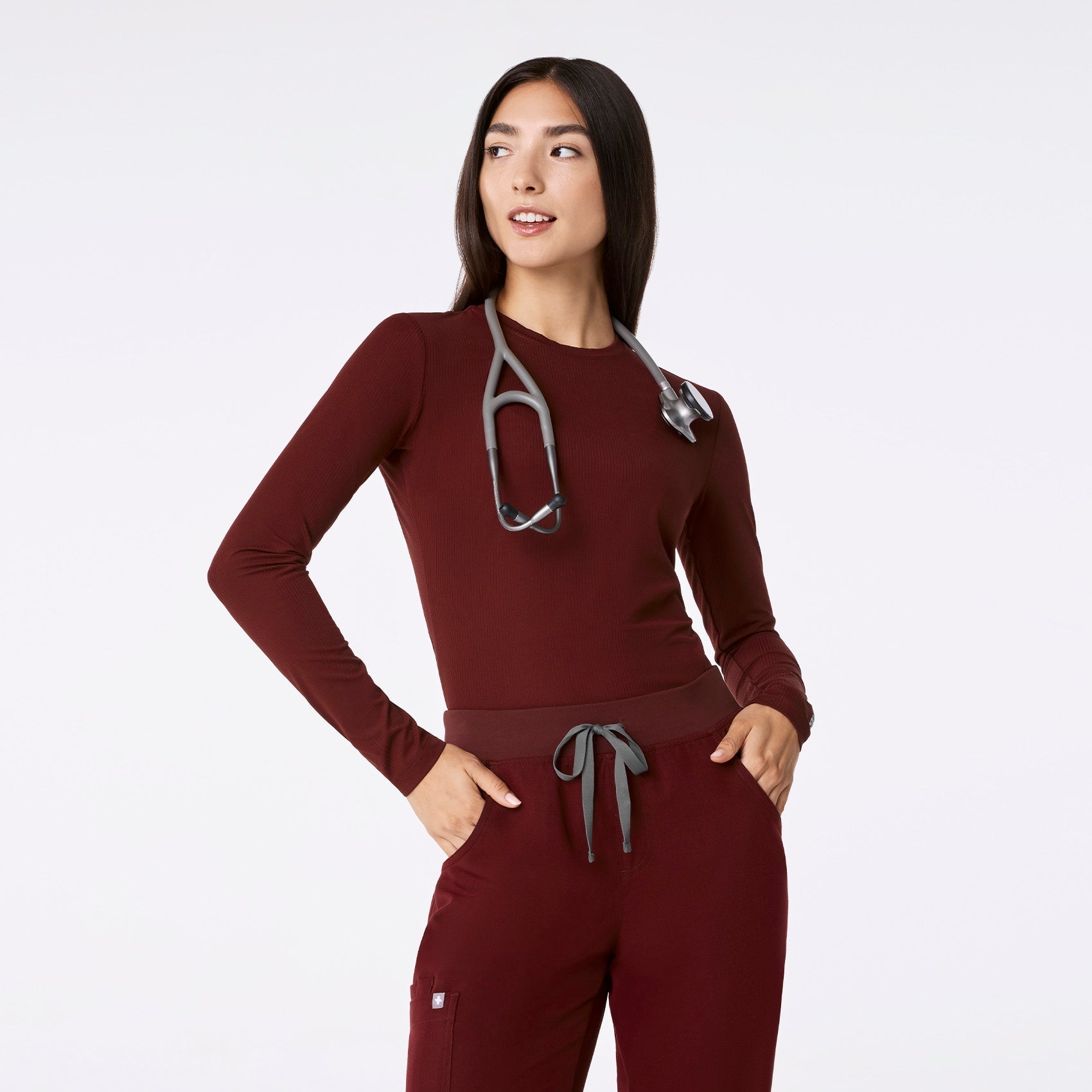 Palmer Ribbed Long-Sleeve Underscrub - Burgundy