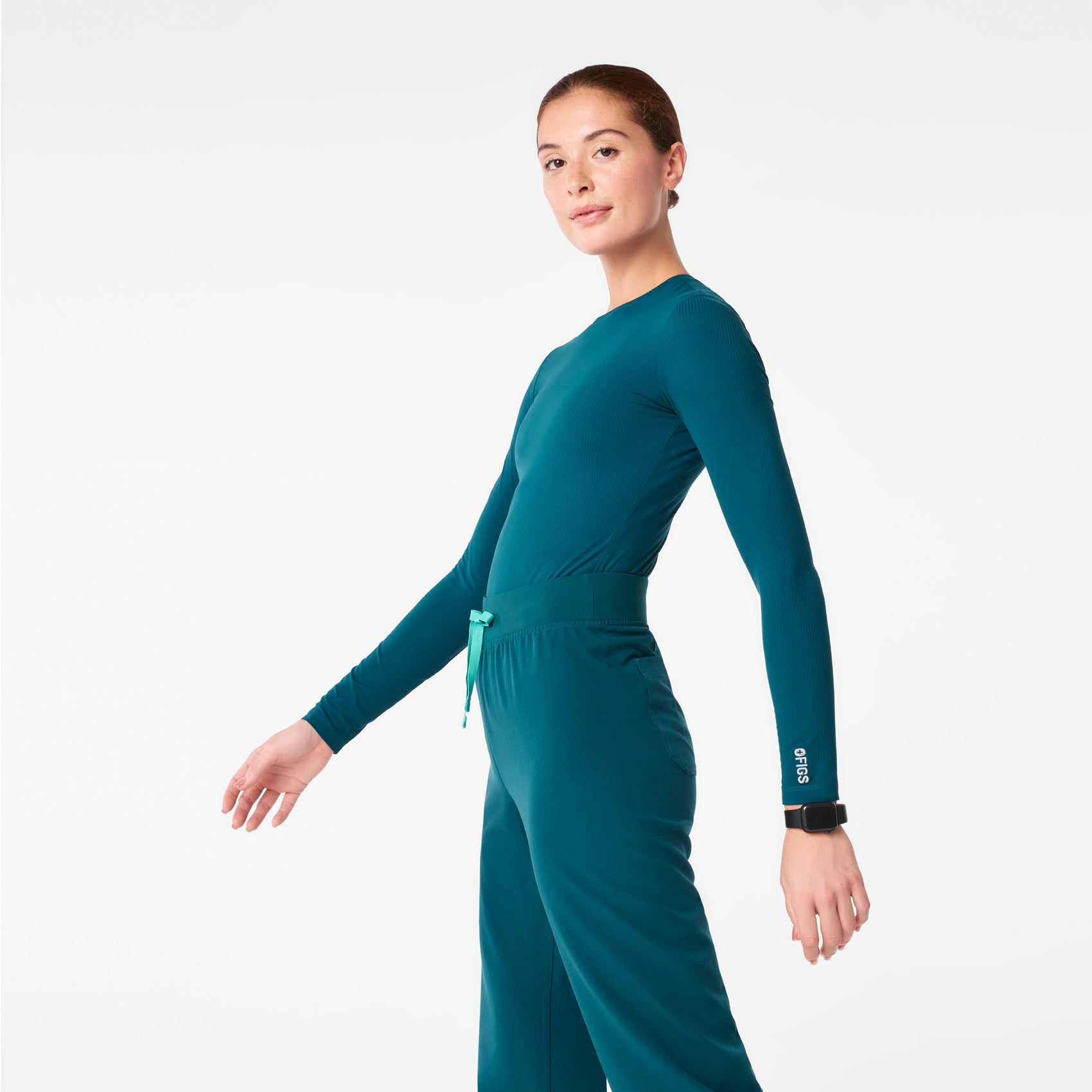 Palmer Ribbed Long-Sleeve Underscrub - Caribbean Blue