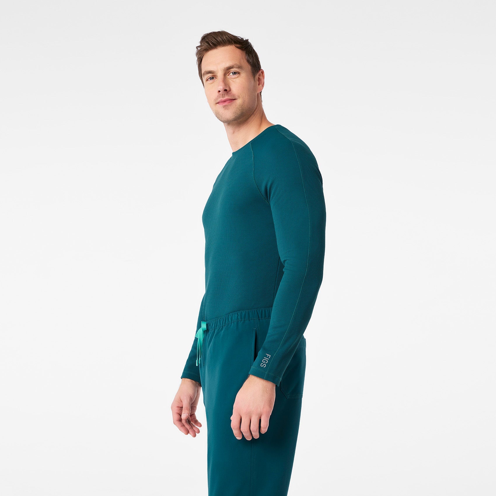 Waffle Long-Sleeve Underscrub - Caribbean Blue