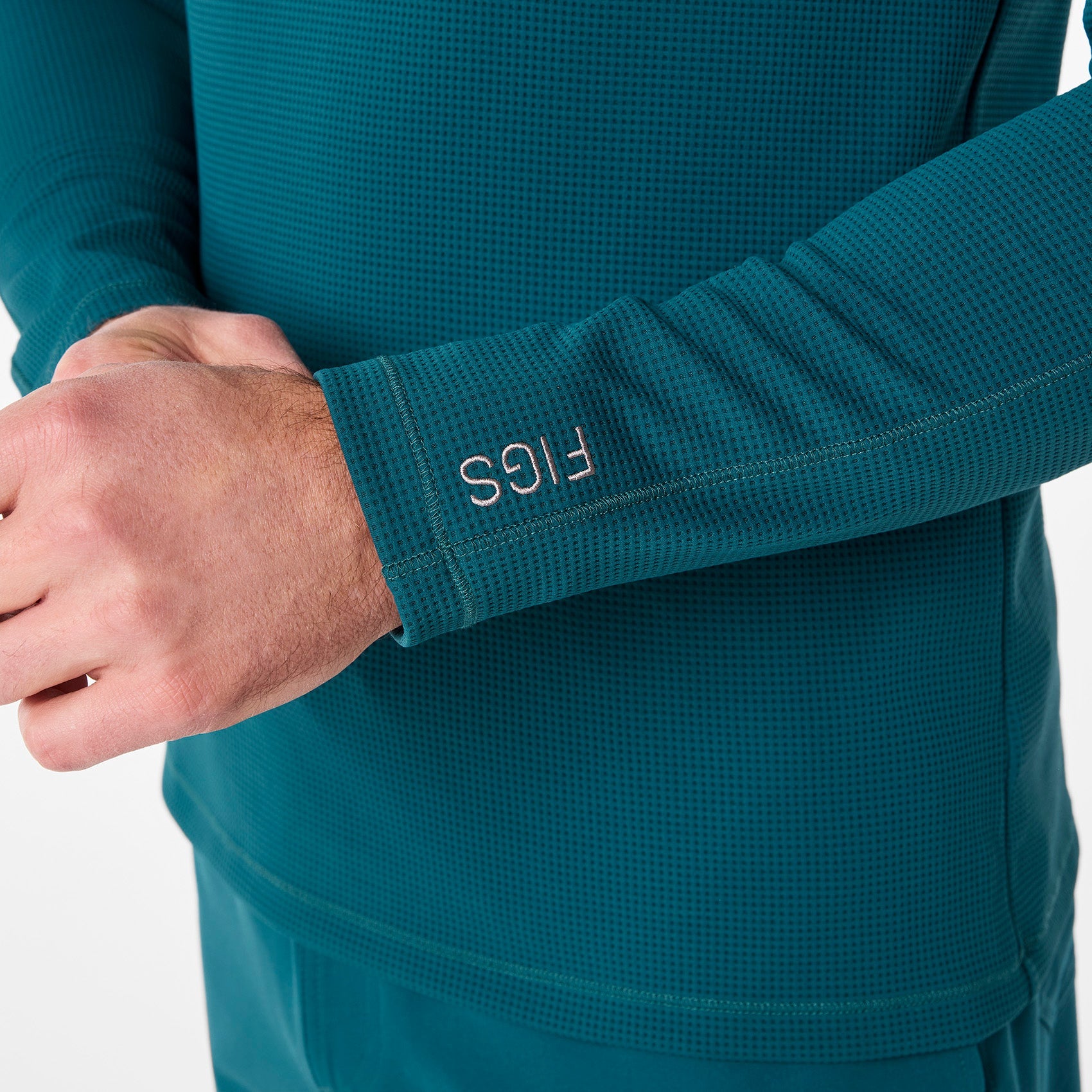 Waffle Long-Sleeve Underscrub - Caribbean Blue
