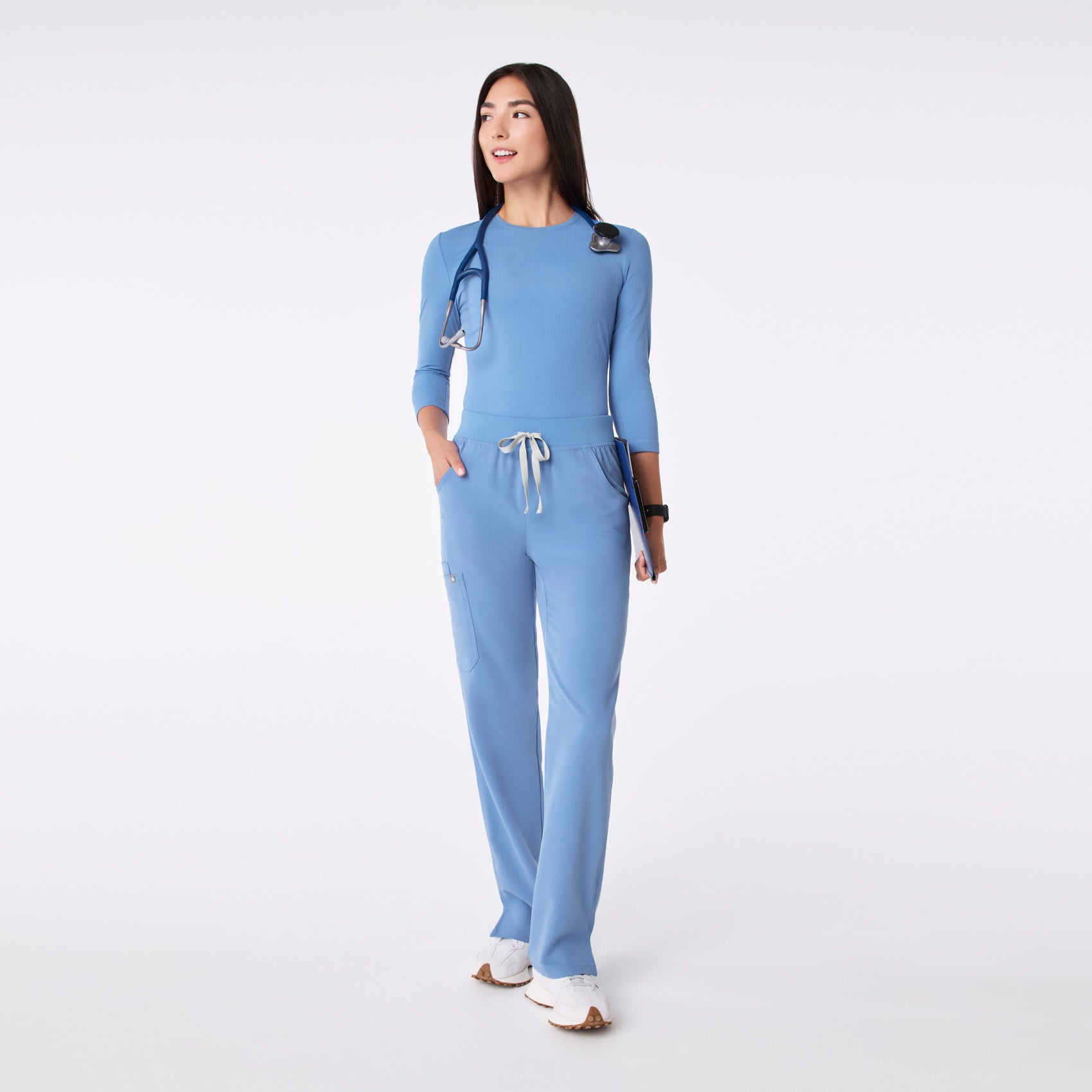 Palmer Ribbed ¾ Sleeve Underscrub - Ceil Blue