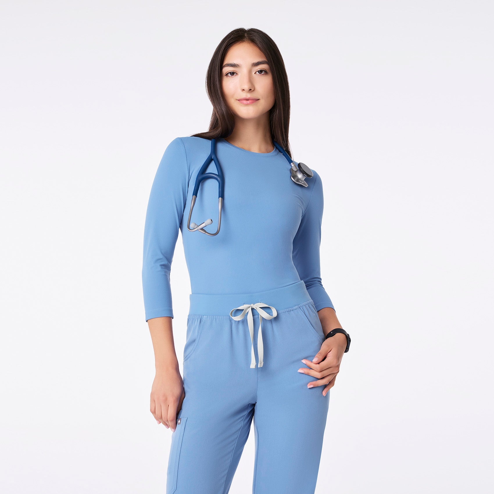 Palmer Ribbed ¾ Sleeve Underscrub - Ceil Blue