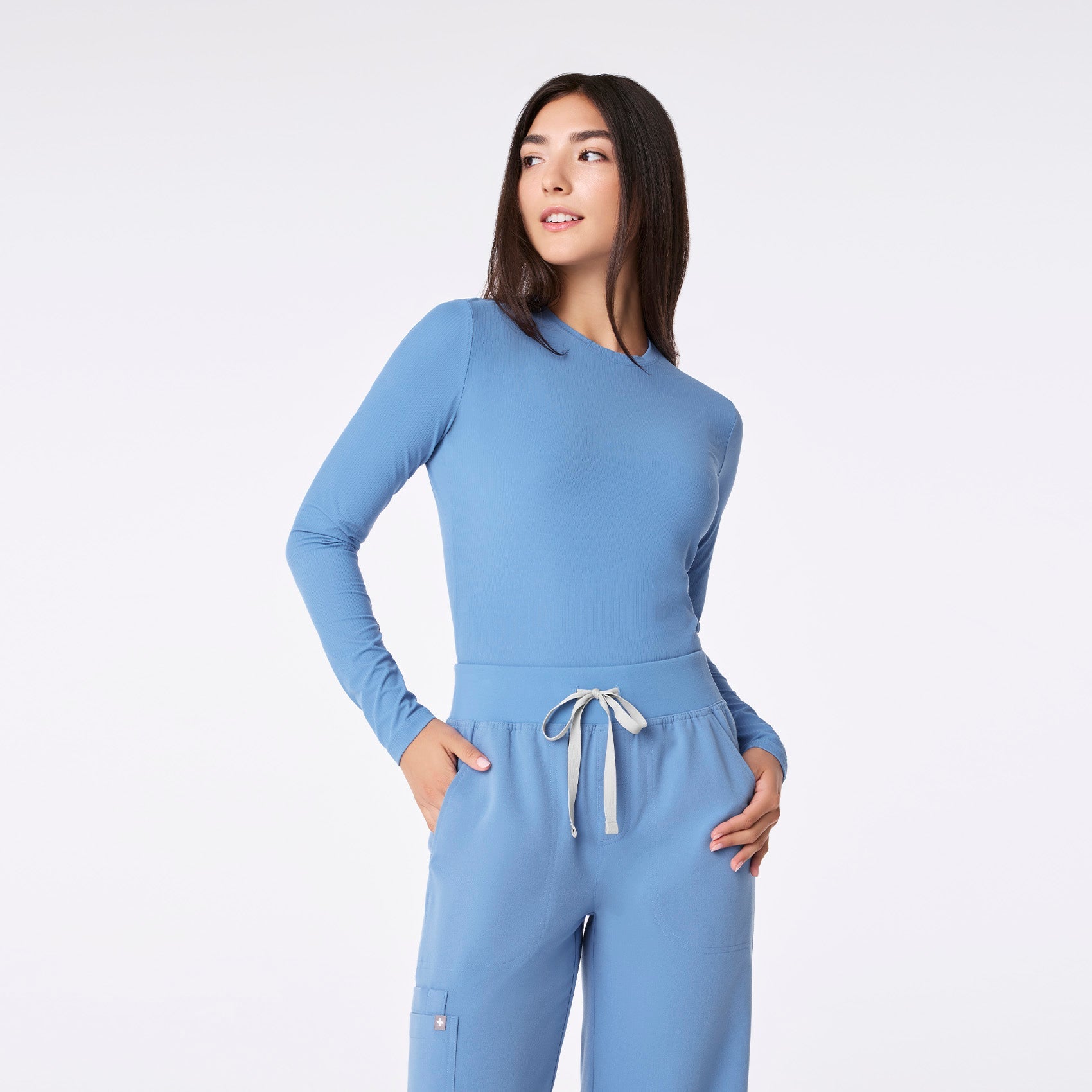 Palmer Ribbed Long-Sleeve Underscrub - Ceil Blue