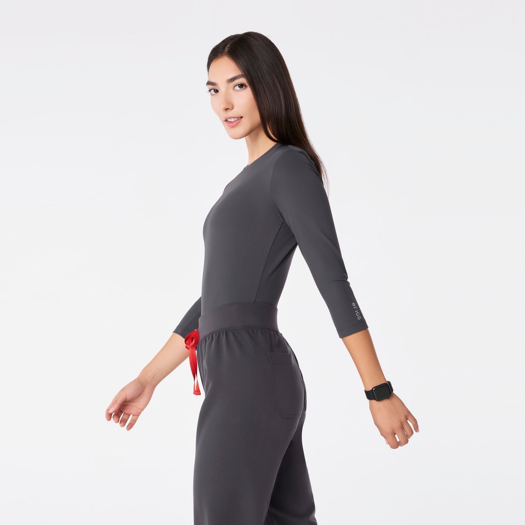 Palmer Ribbed ¾ Sleeve Underscrub - Charcoal