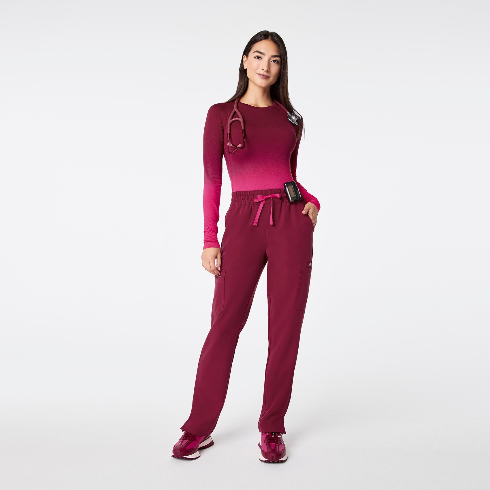Dowa High-Rise Straight-Leg Scrub Pant - Deep Cranberry