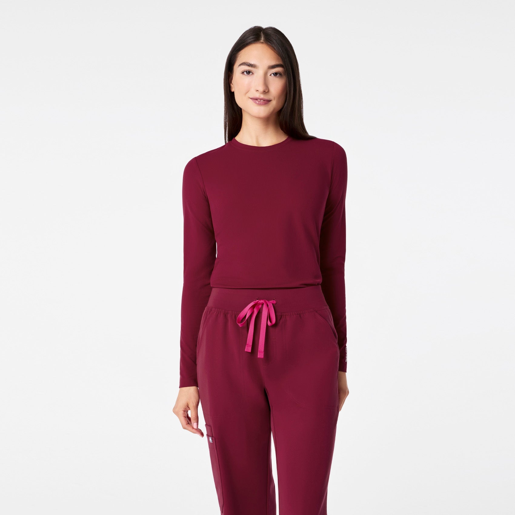 Palmer Ribbed Long-Sleeve Underscrub - Deep Cranberry