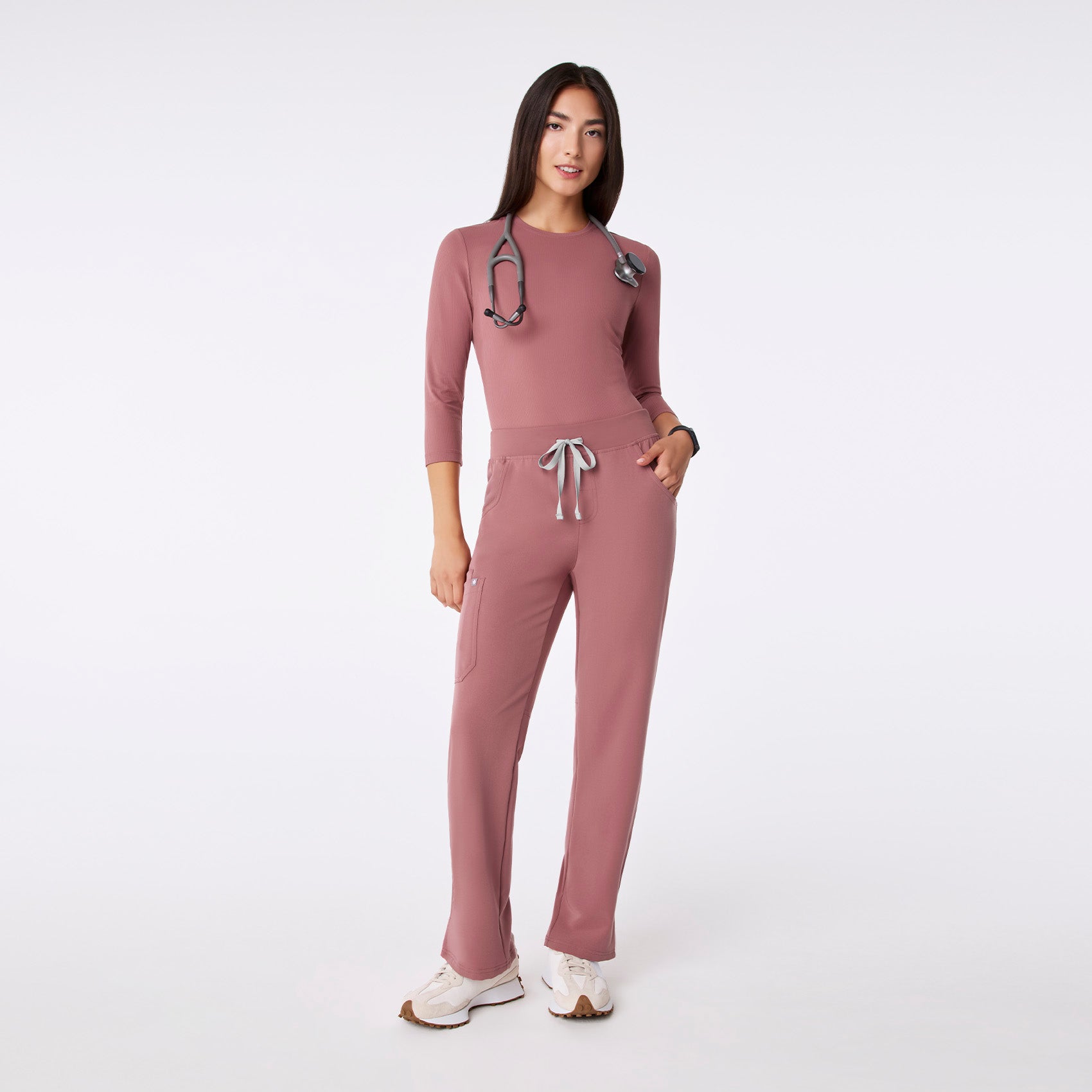 Palmer Ribbed ¾ Sleeve Underscrub - Mauve