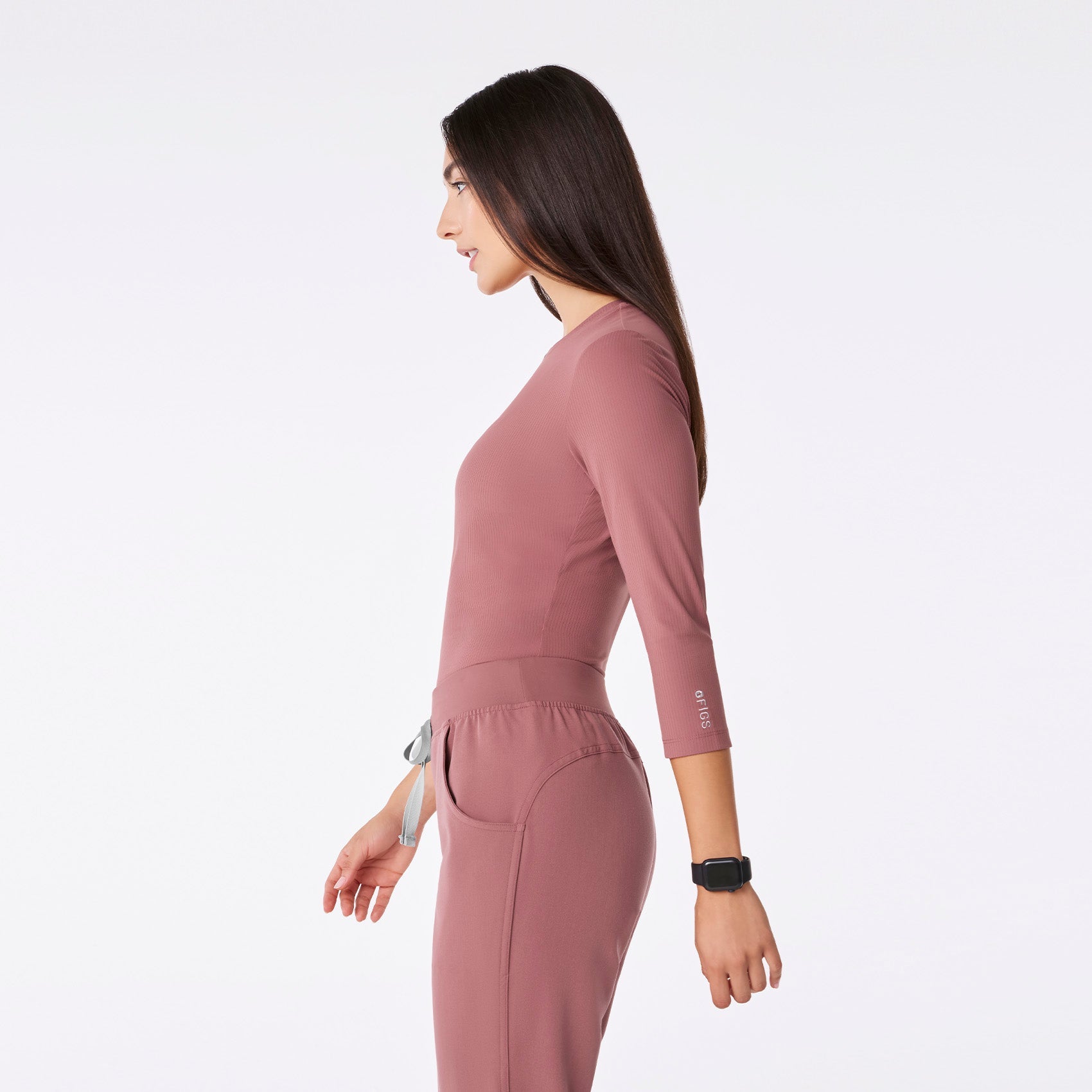 Palmer Ribbed ¾ Sleeve Underscrub - Mauve