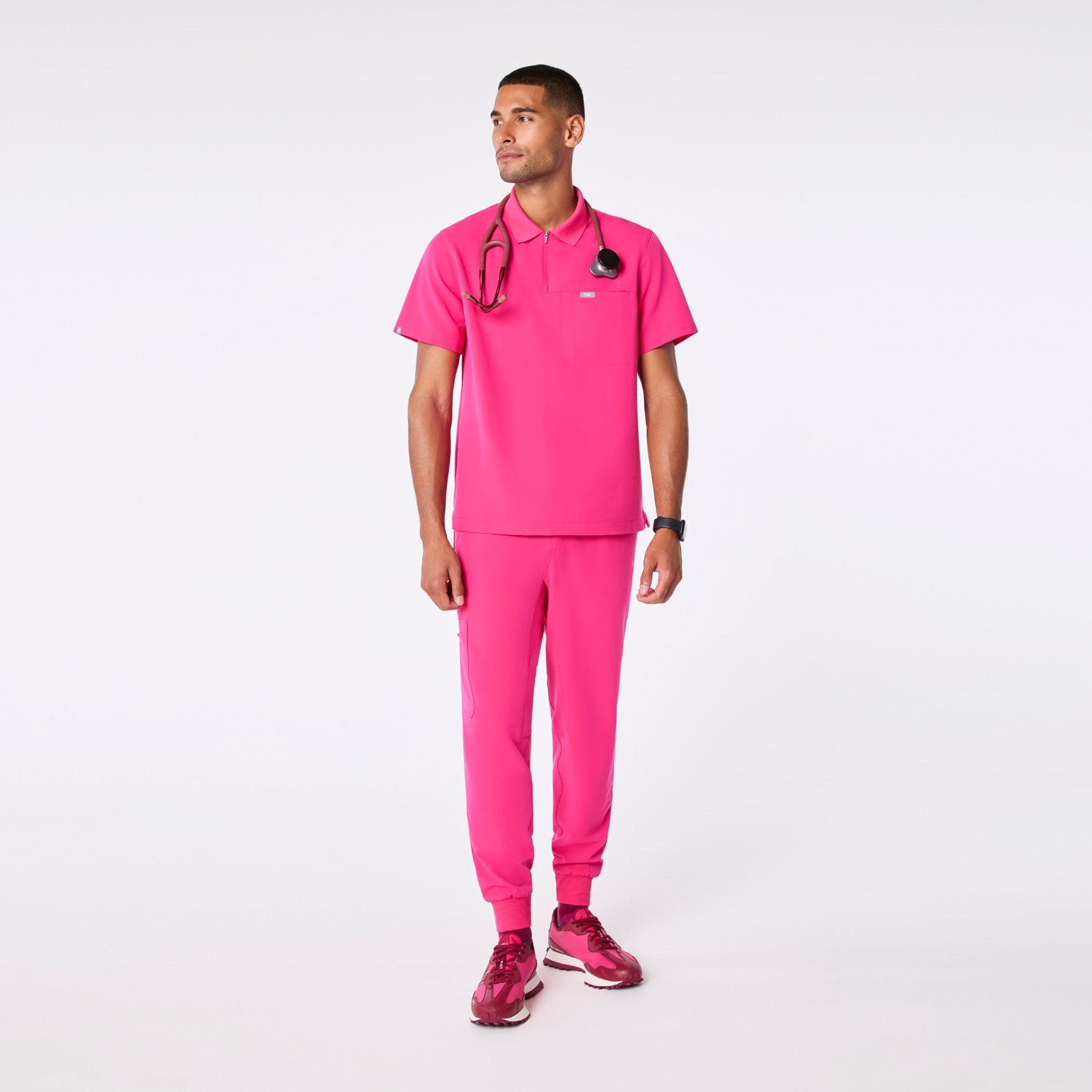 Jasper Polo Scrub Top - Shocking Pink