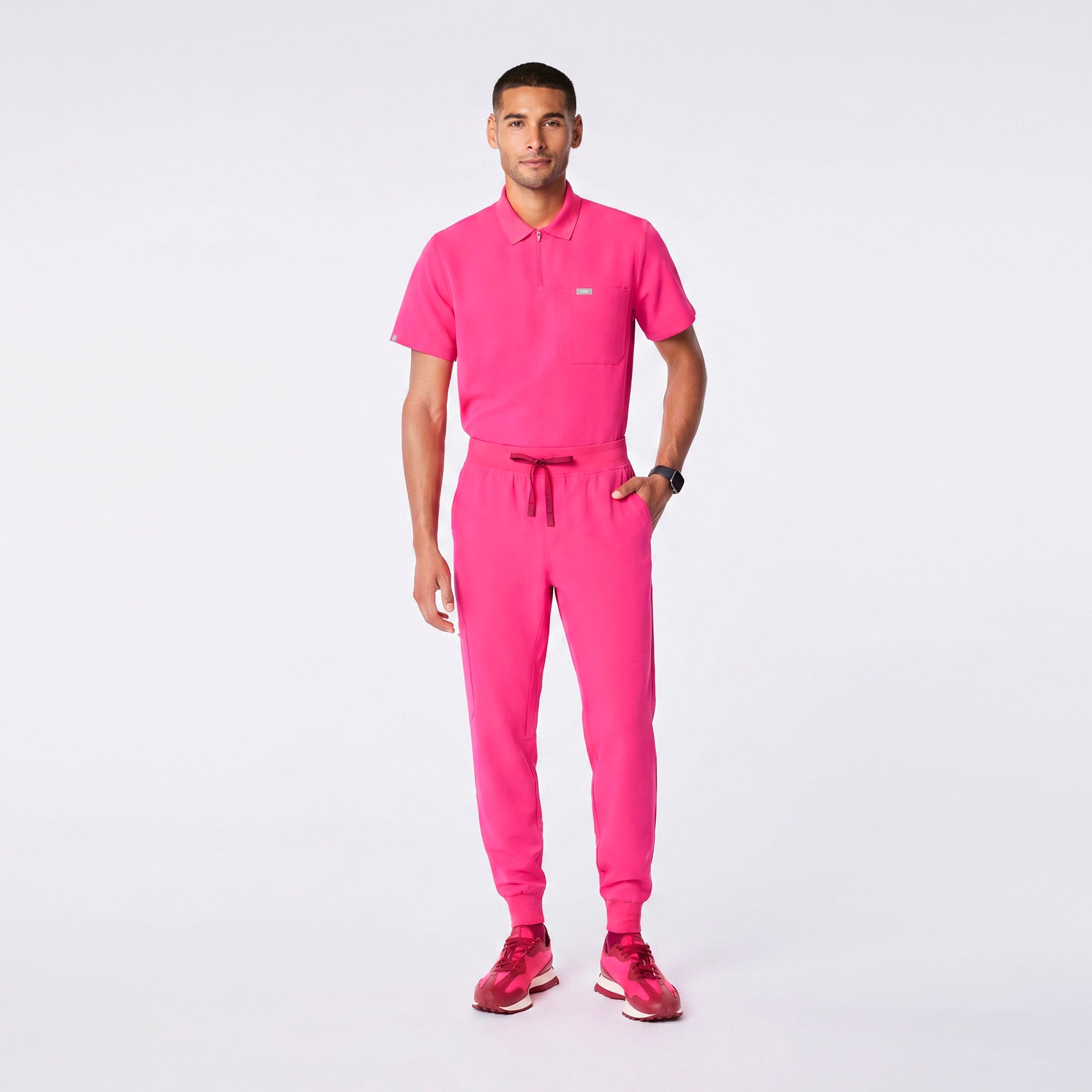 Jasper Polo Scrub Top - Shocking Pink