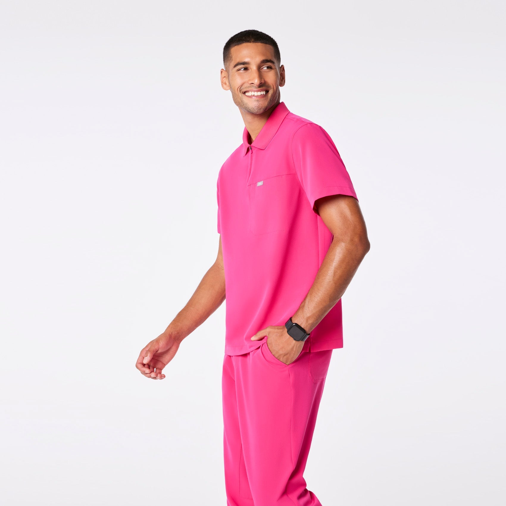 Jasper Polo Scrub Top - Shocking Pink