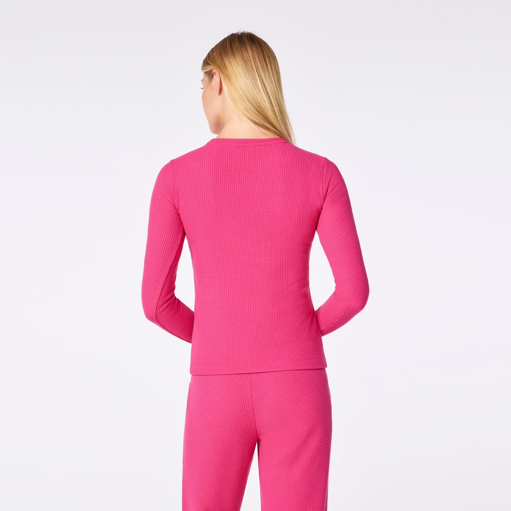 Off-Shift Waffle Crewneck Top™ - Shocking Pink