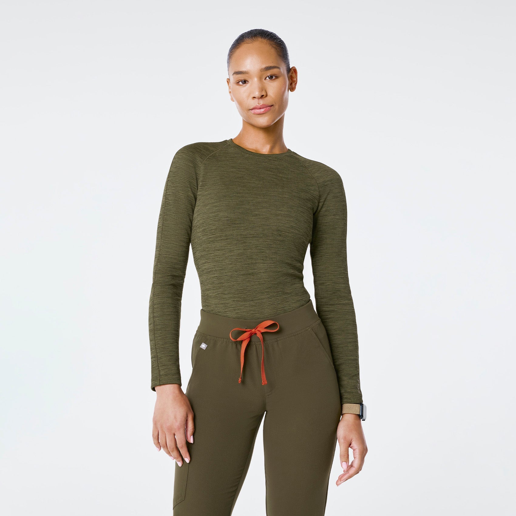 Waffle Long-Sleeve Underscrub - Space Dye/Spruce