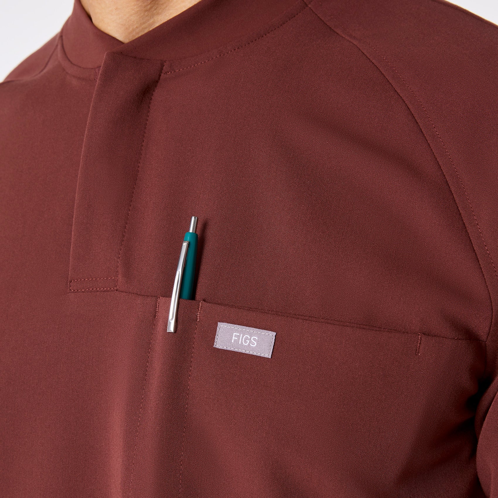 Stratton Henley Long-Sleeve Scrub Top - Walnut