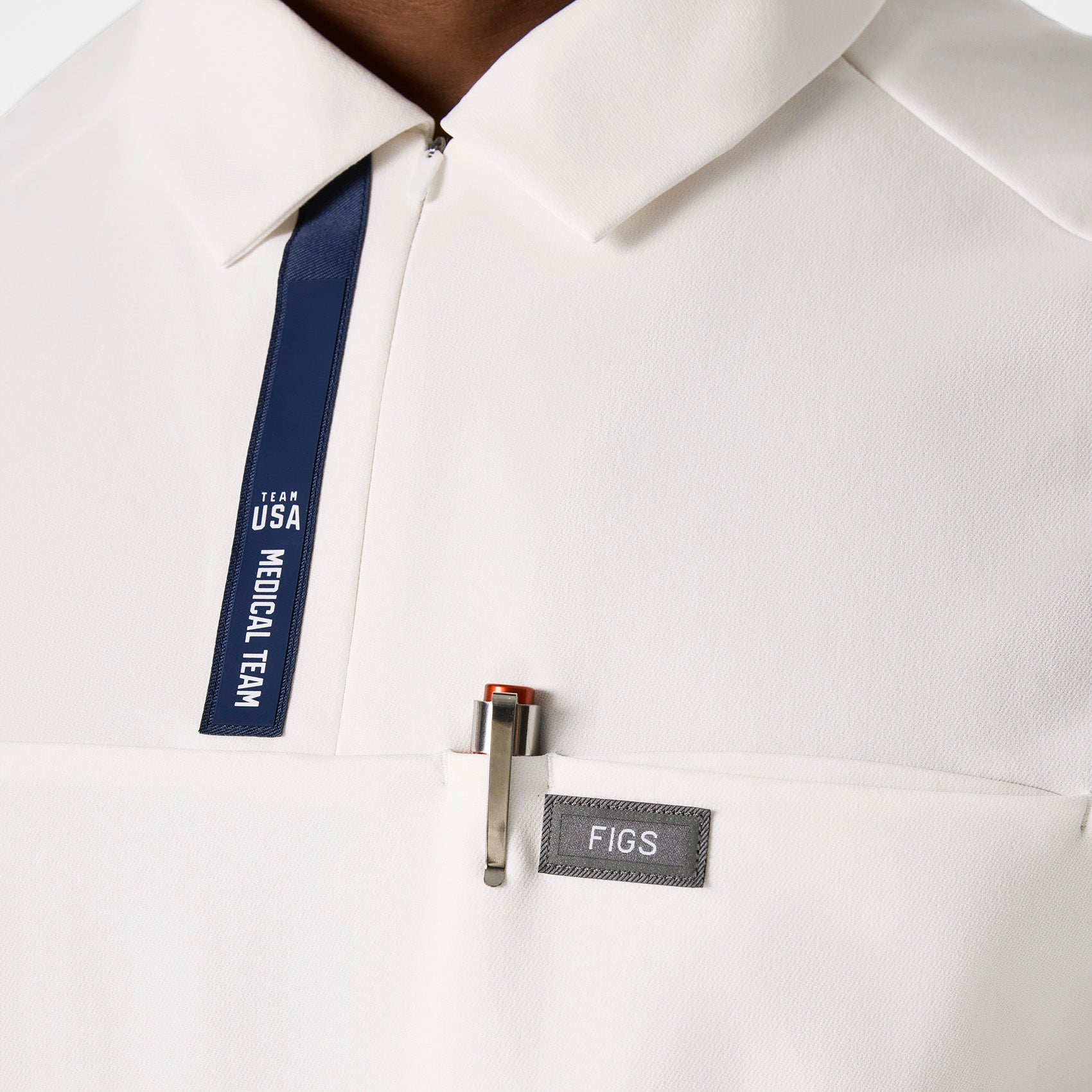 FIGS x Team USA Polo Scrub Top - Off White