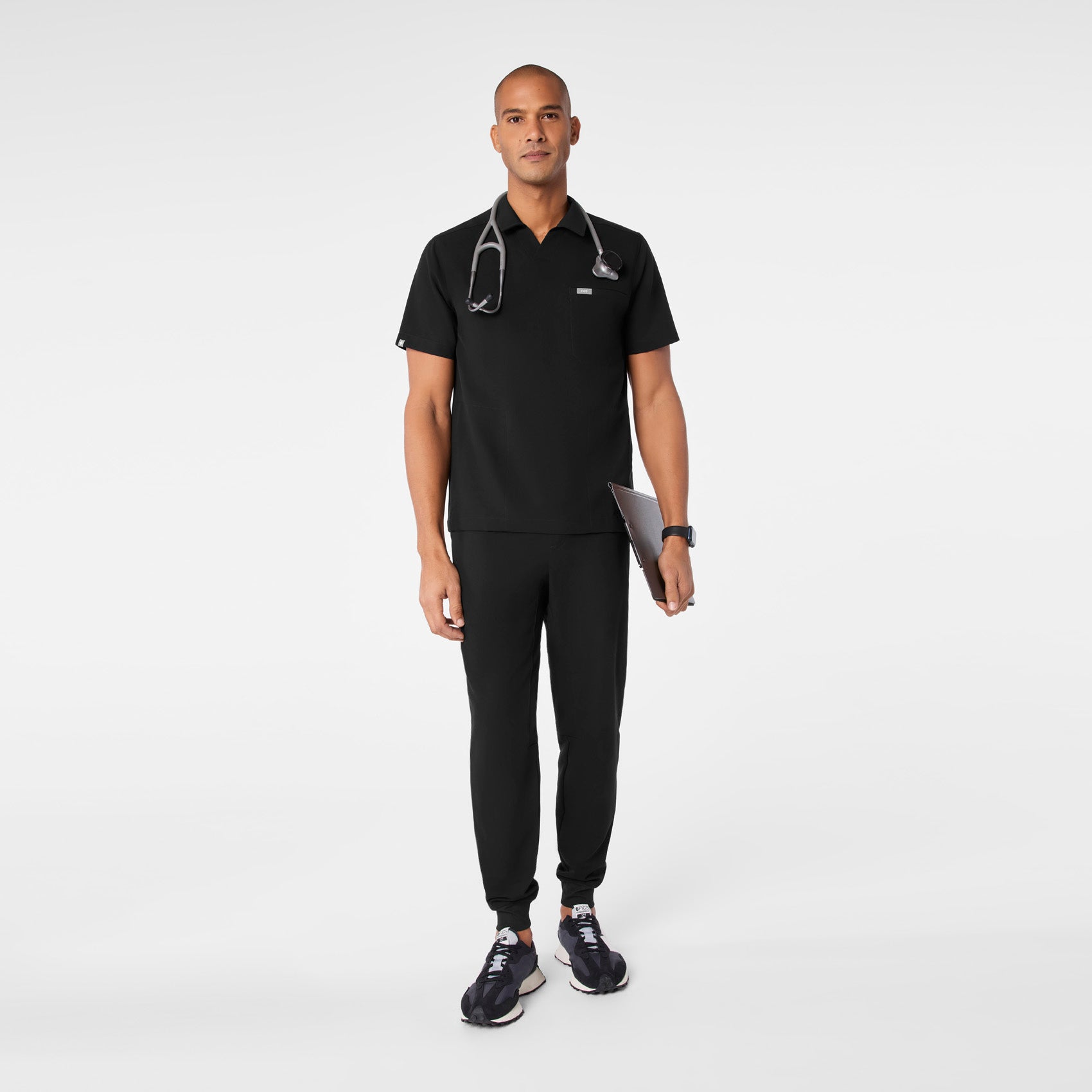 Arad Polo Scrub Top - Black