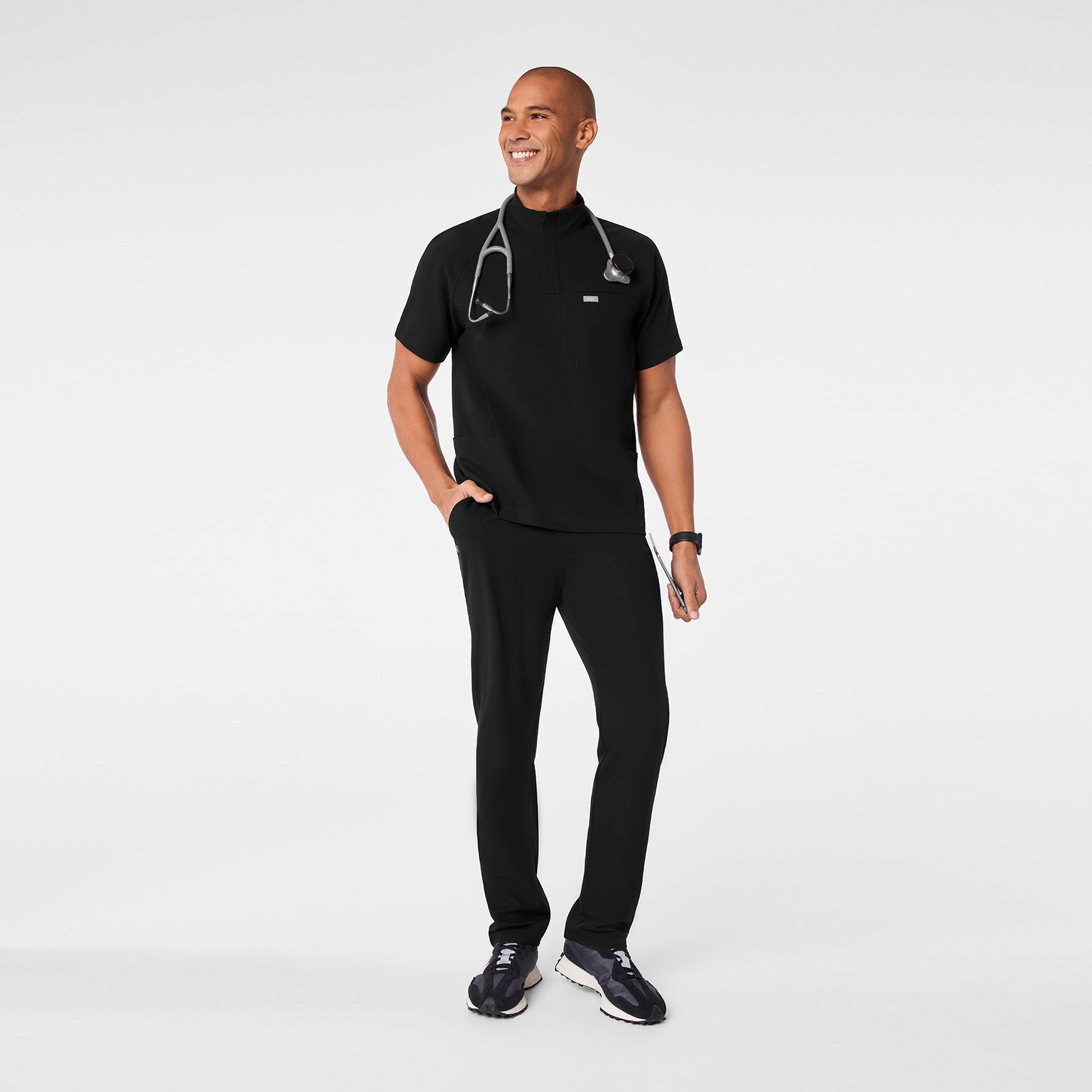 Timmons Mock-Neck Scrub Top - Black