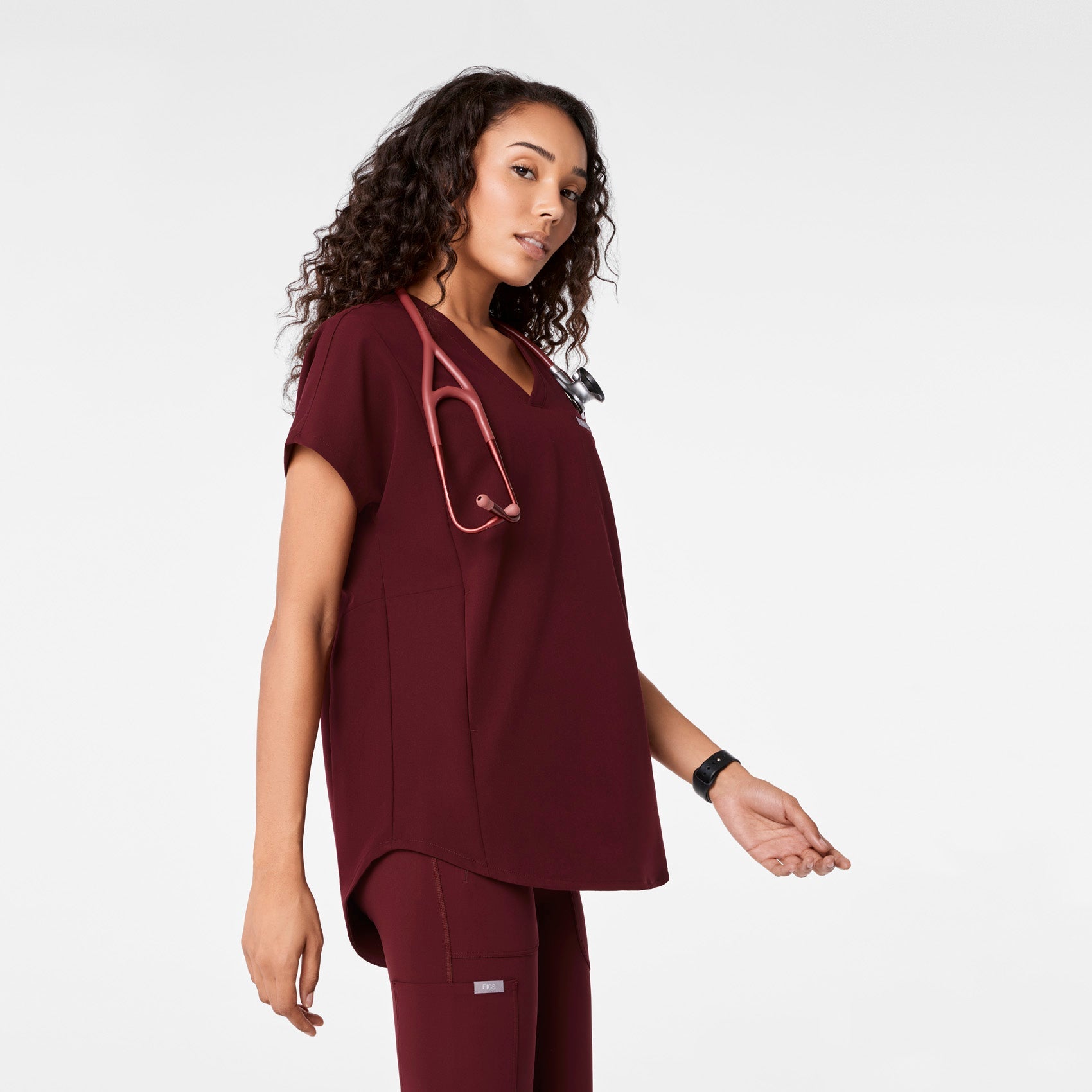  Addison Tunic Scrub Top - Burgundy