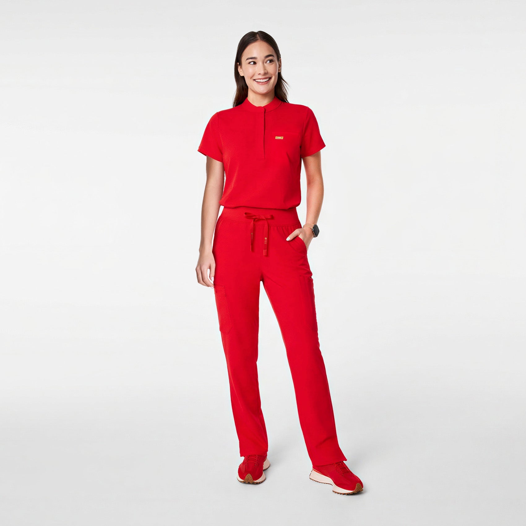 Montex Relaxed Scrub Top - Pop Red