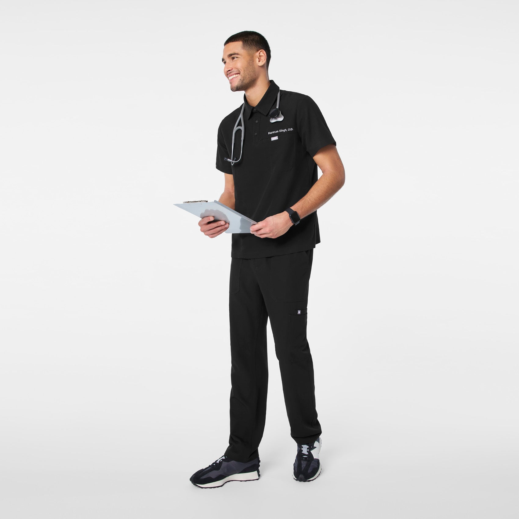 Eugene Polo Scrub Top - Black