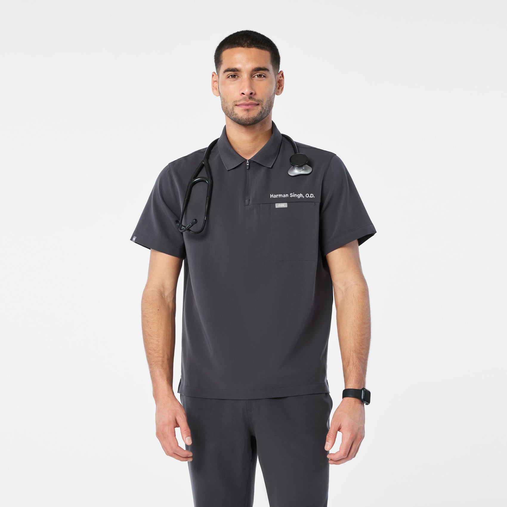 Jasper Polo Scrub Top - Charcoal