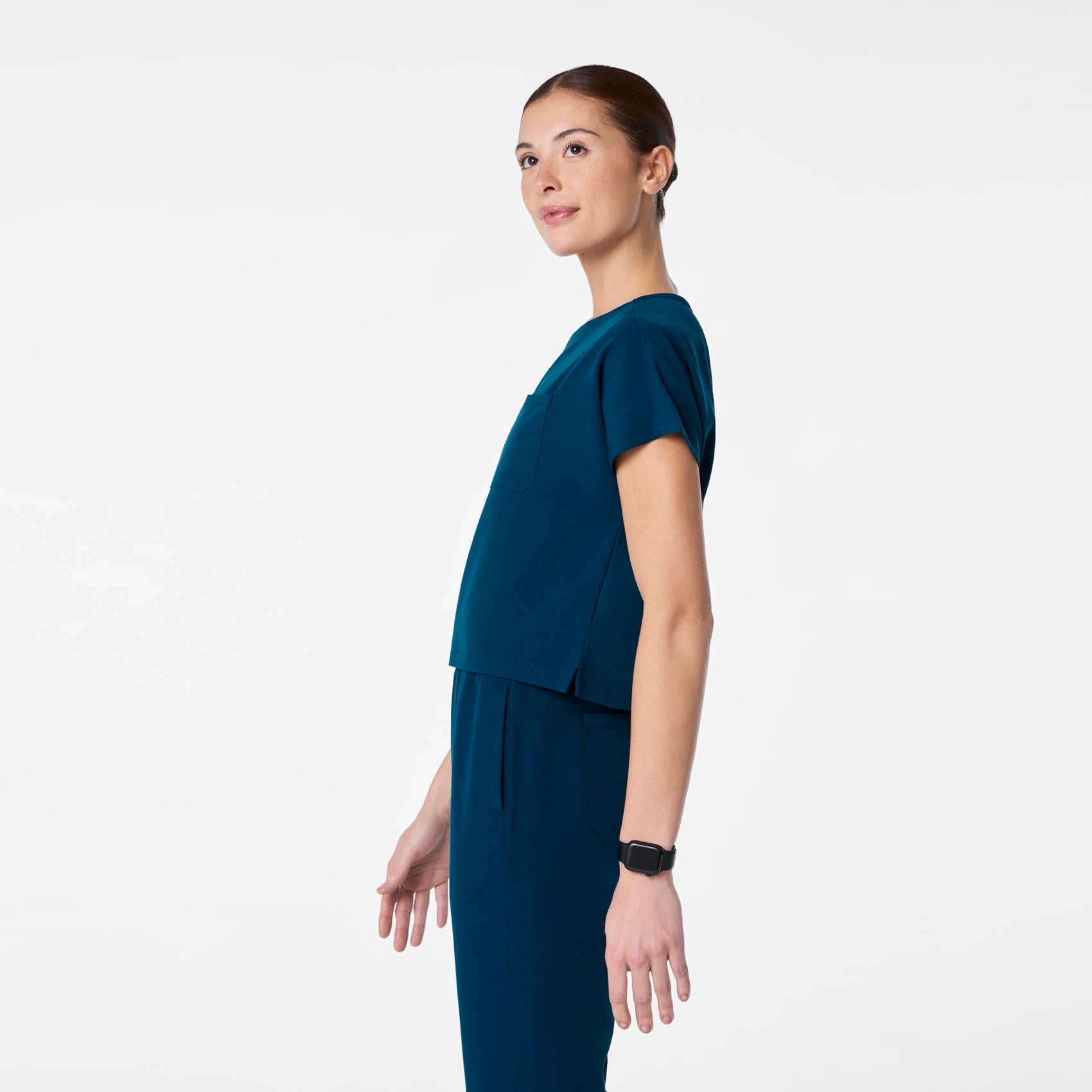 Arua Cropped Crewneck Scrub Top - Deep Reef