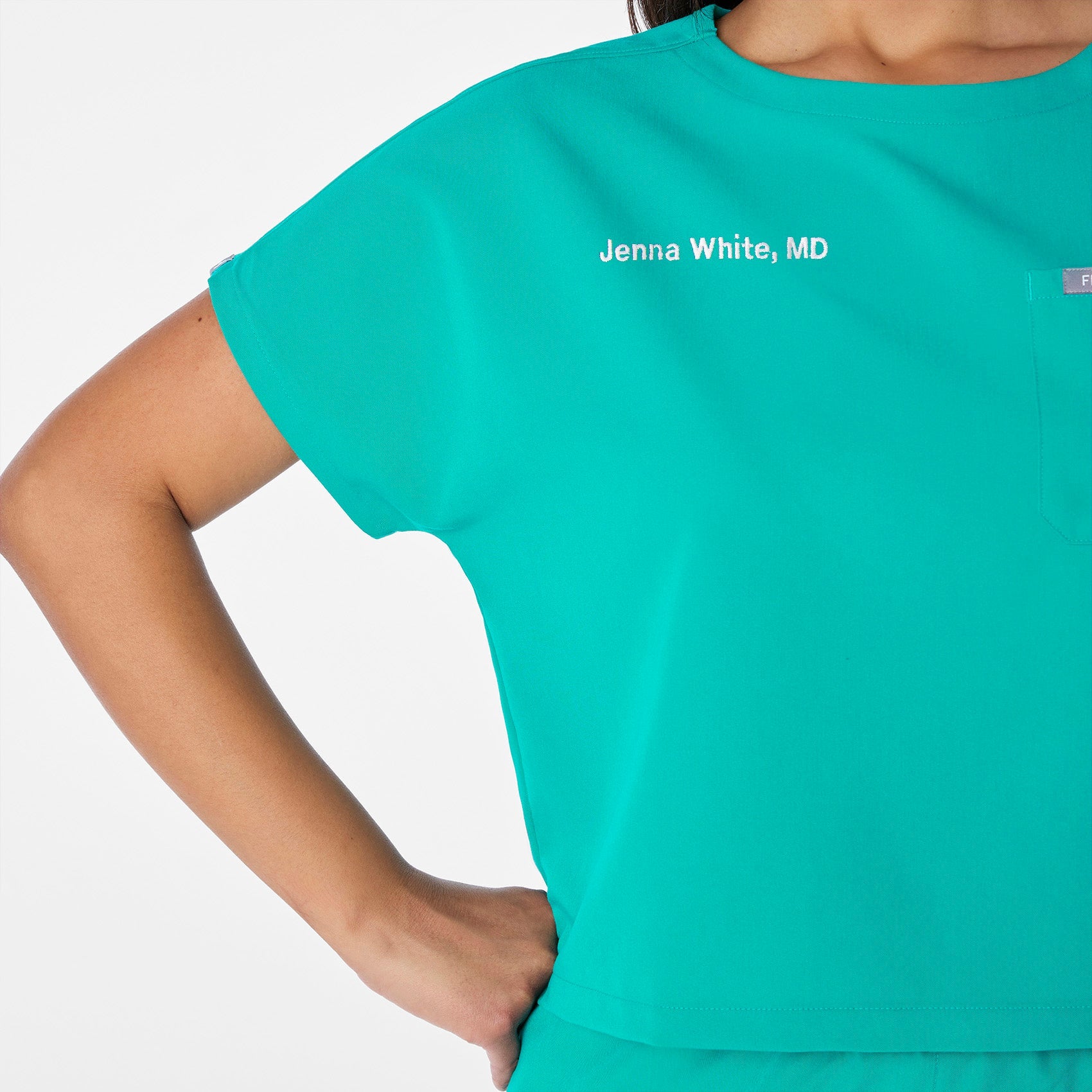 Arua Cropped Crewneck Scrub Top - Lagoon