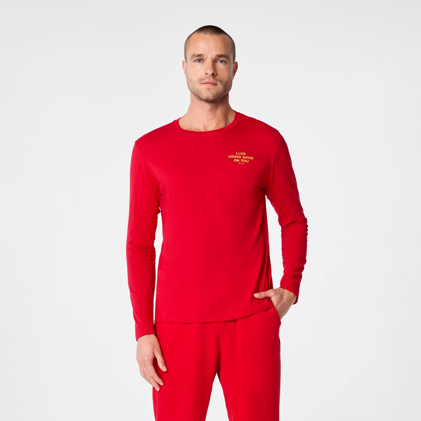 Luck Looks Good on You Long-Sleeve Underscrub - Pop Red