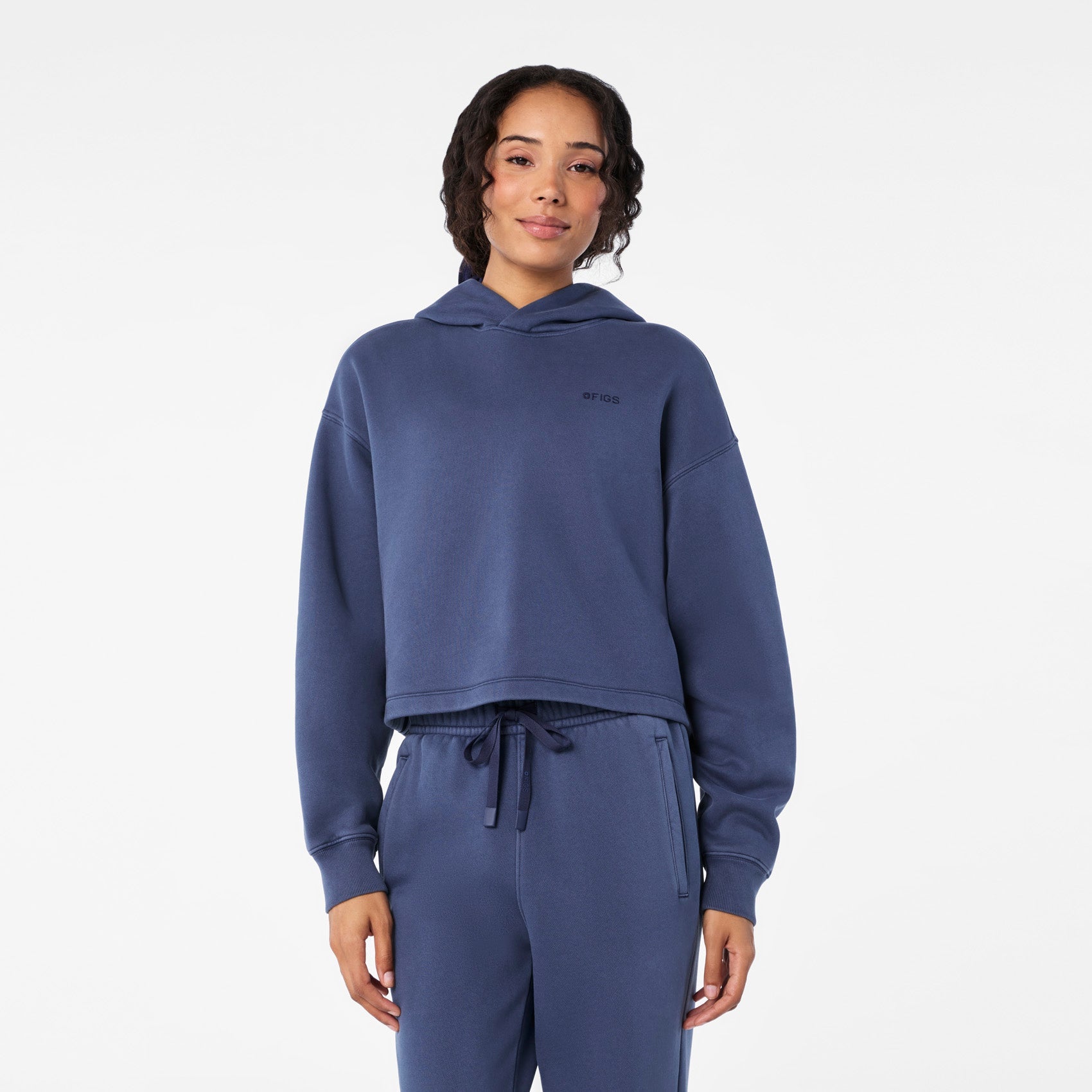 Hayden Vintage Wash Cropped Hoodie Sweatshirt - Quiet Navy
