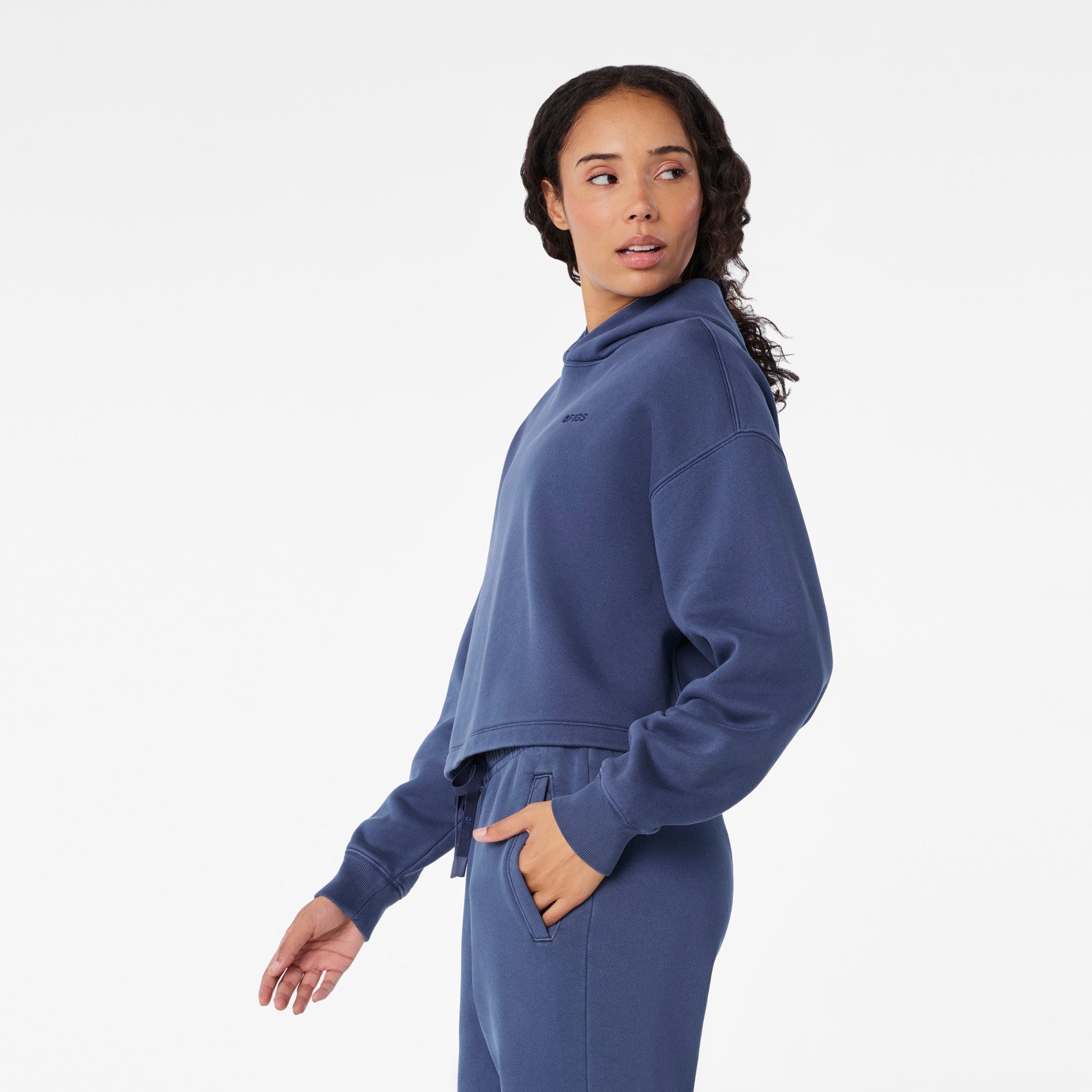 Hayden Vintage Wash Cropped Hoodie Sweatshirt - Quiet Navy