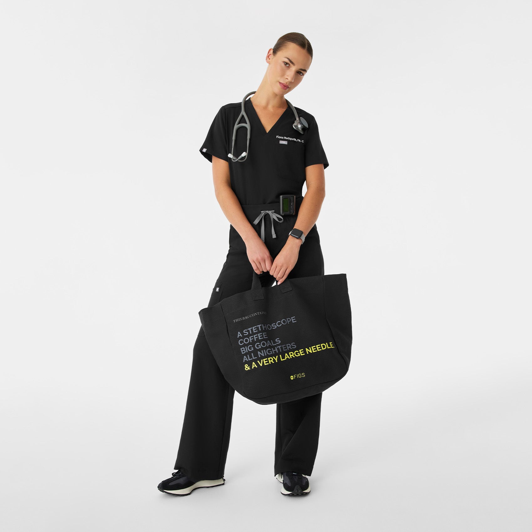 A Very Large Needle Detachable Strap Tote - Black