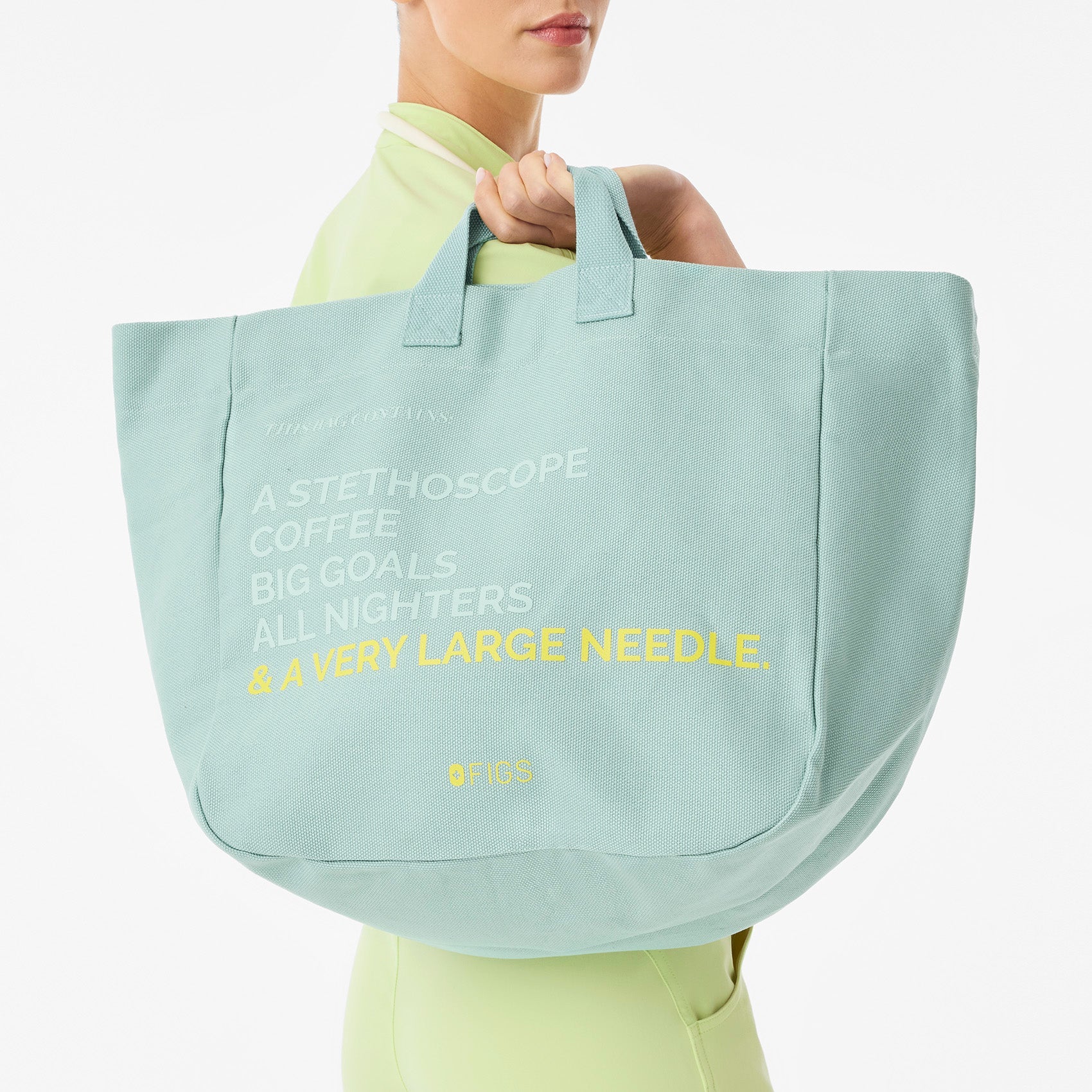 A Very Large Needle Detachable Strap Tote - Seaglass
