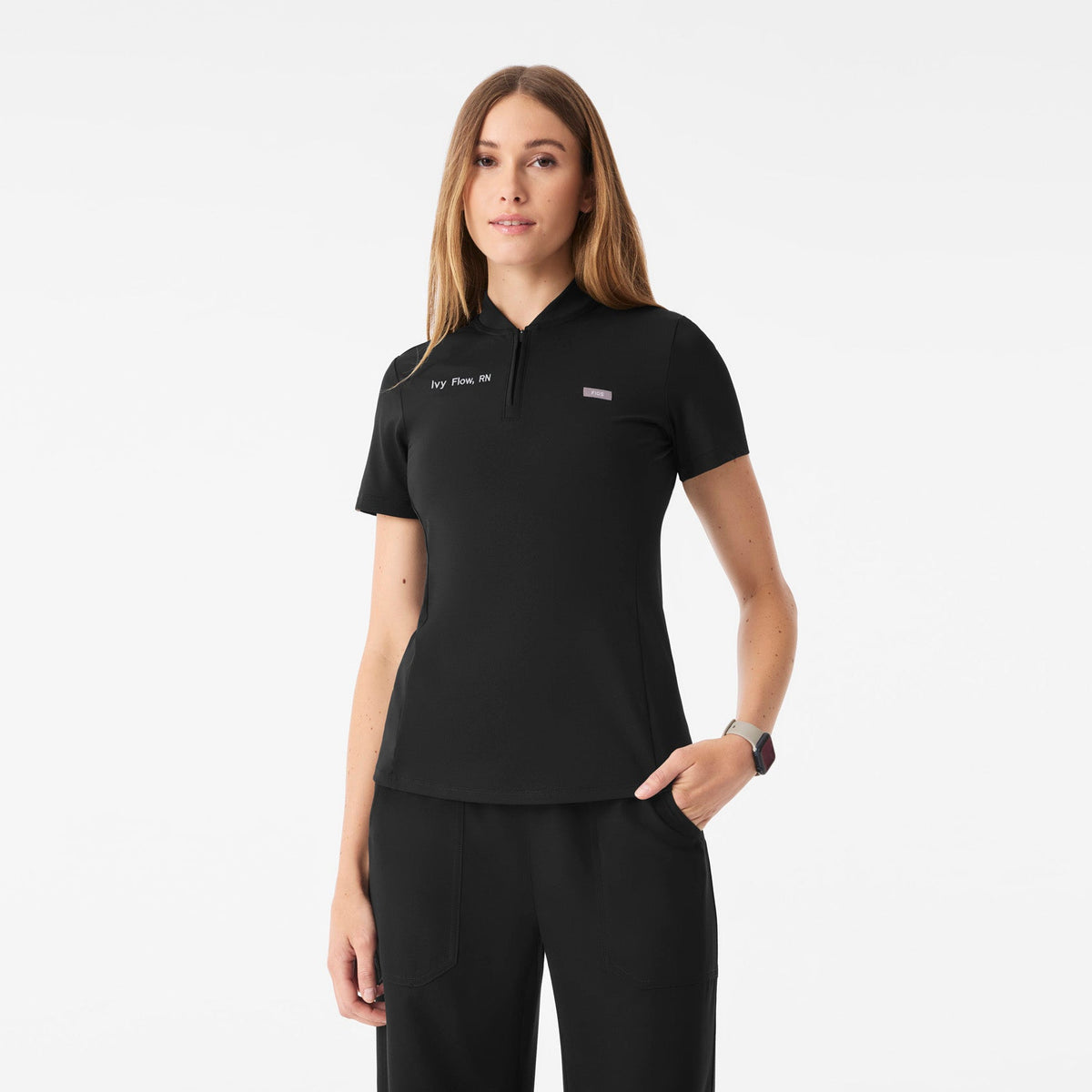 Bree Slim Scrub Top - Black
