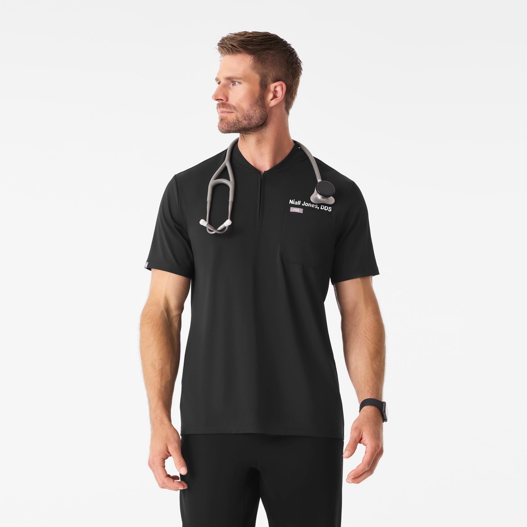 Dawes ¼ Zip Scrub Top  - Black