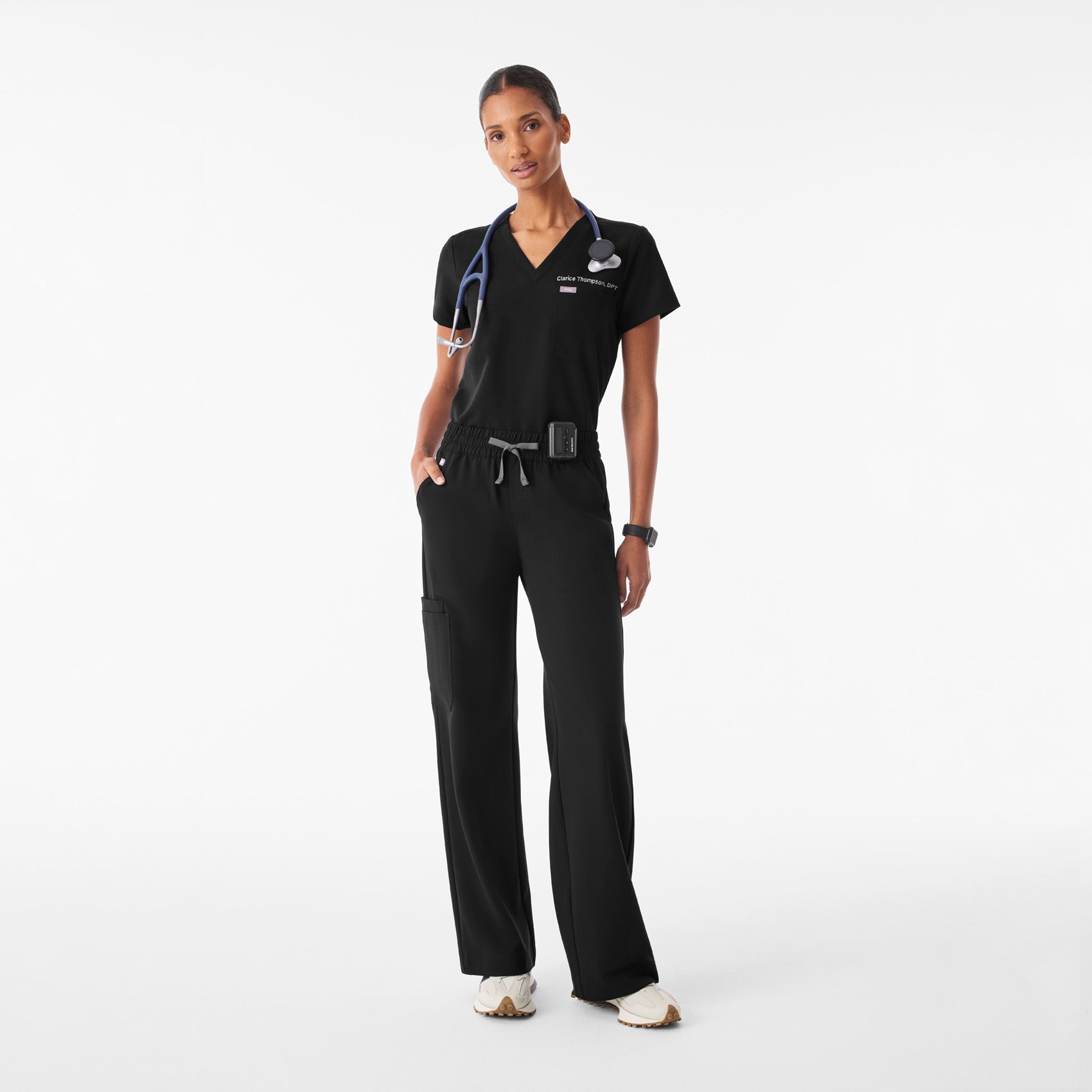 Isabel Ruched Wide-Leg Scrub Pant - Black